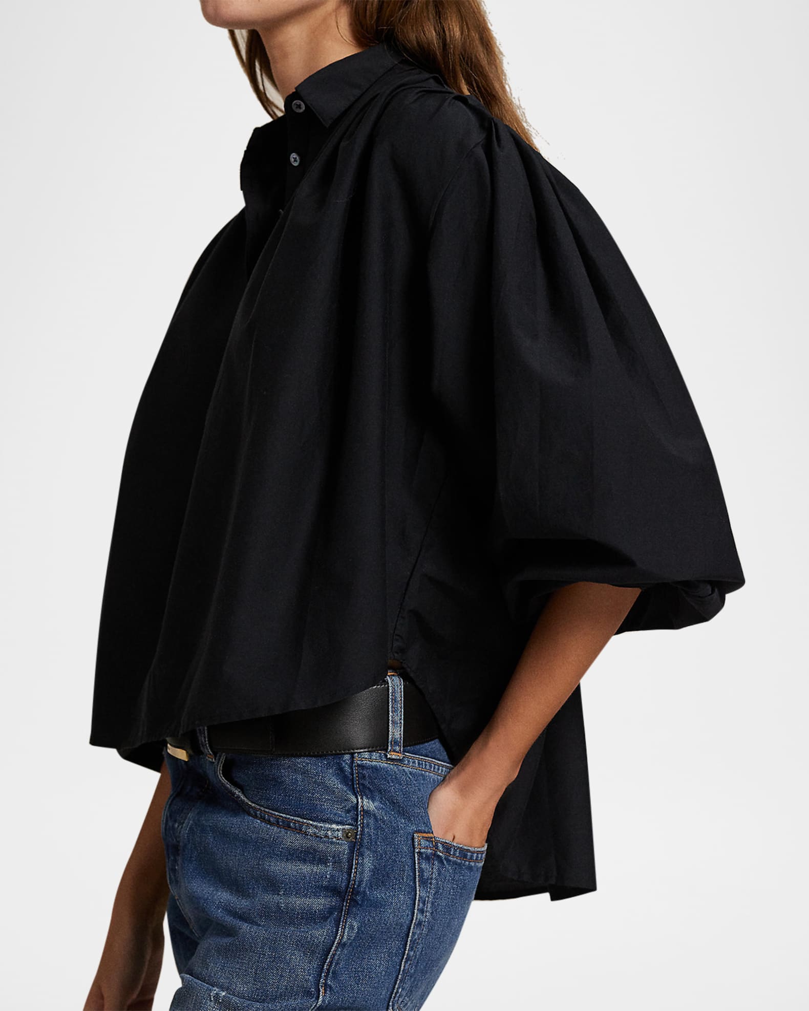 Polo Ralph Lauren Pleated Cotton-Silk Shirt | Neiman Marcus