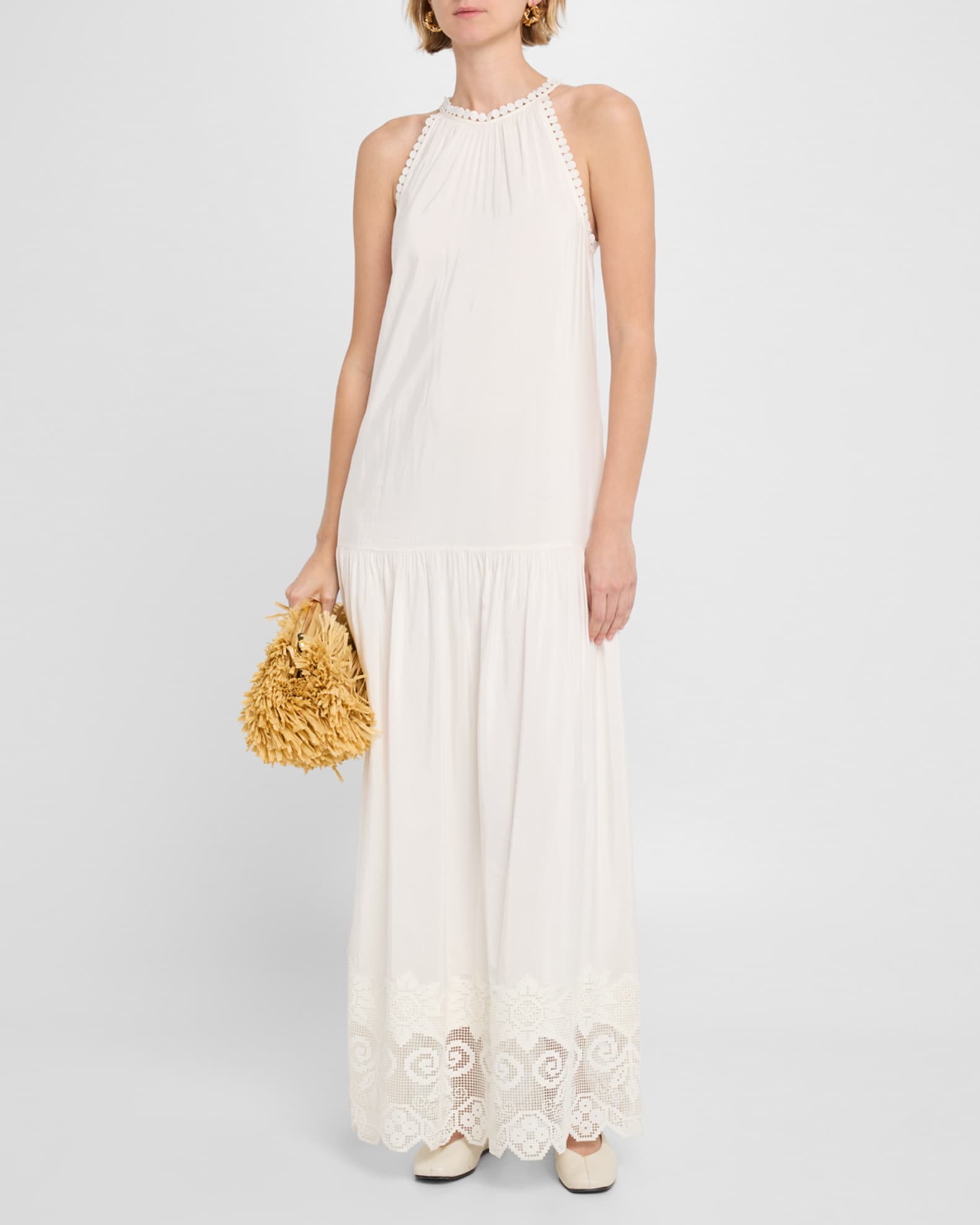 Teri Lace-Trim Halter Maxi Dress 1