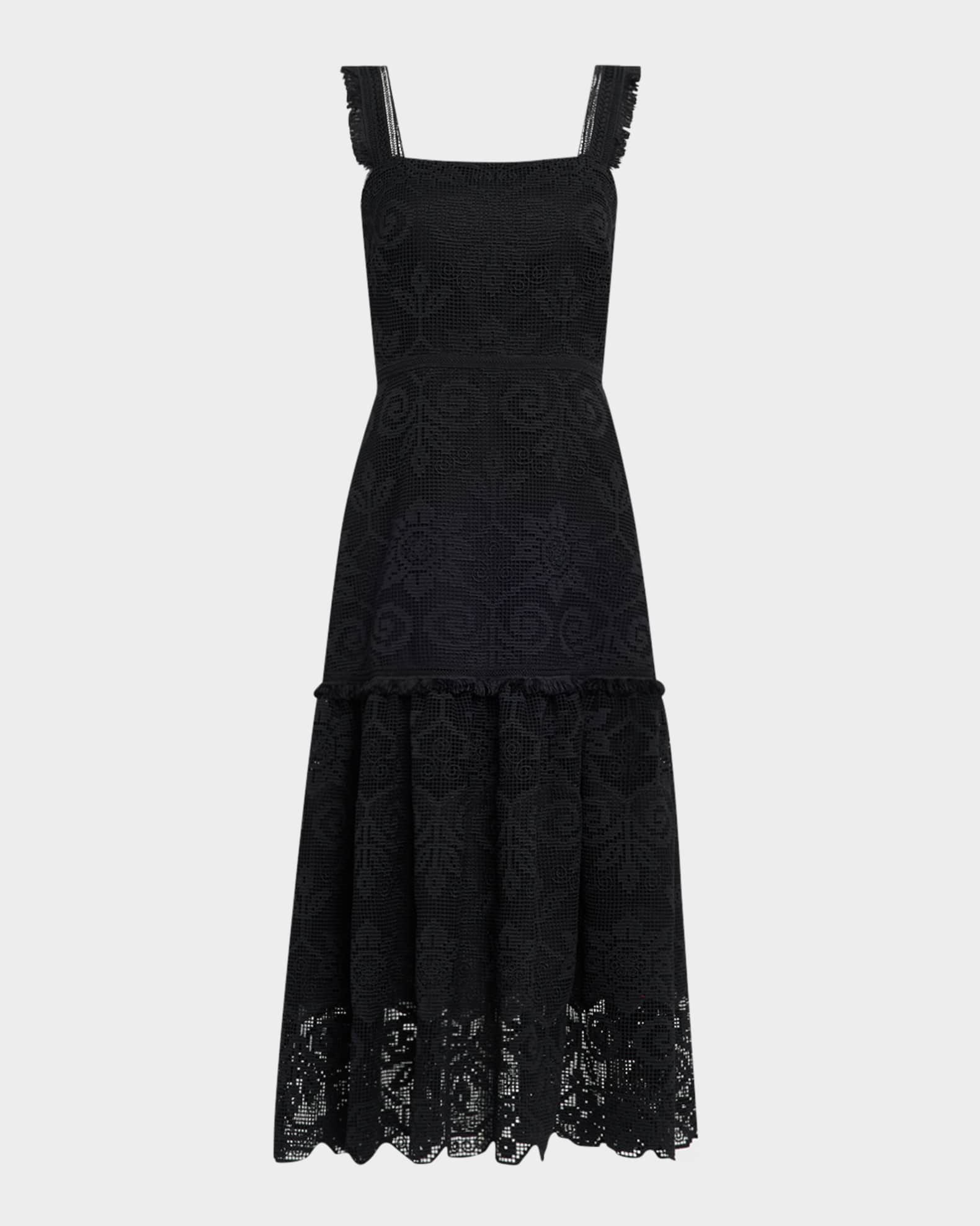 Mona Square-Neck Lace Midi Dress 0