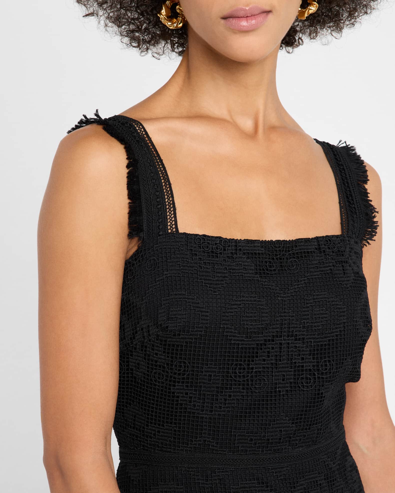 knee length dresses for ladies Ashmara Lemon Lace Square-Neck Midi Dress – Club L London main image 1
