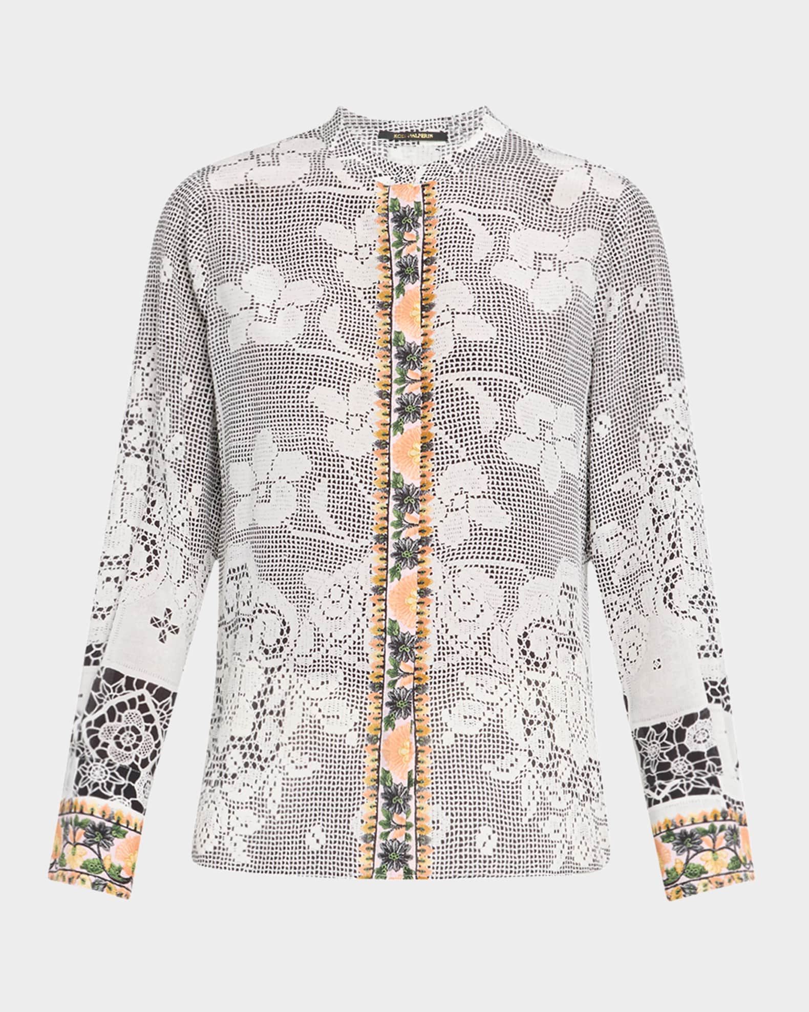 Eloise Lace-Print Silk Blouse 0