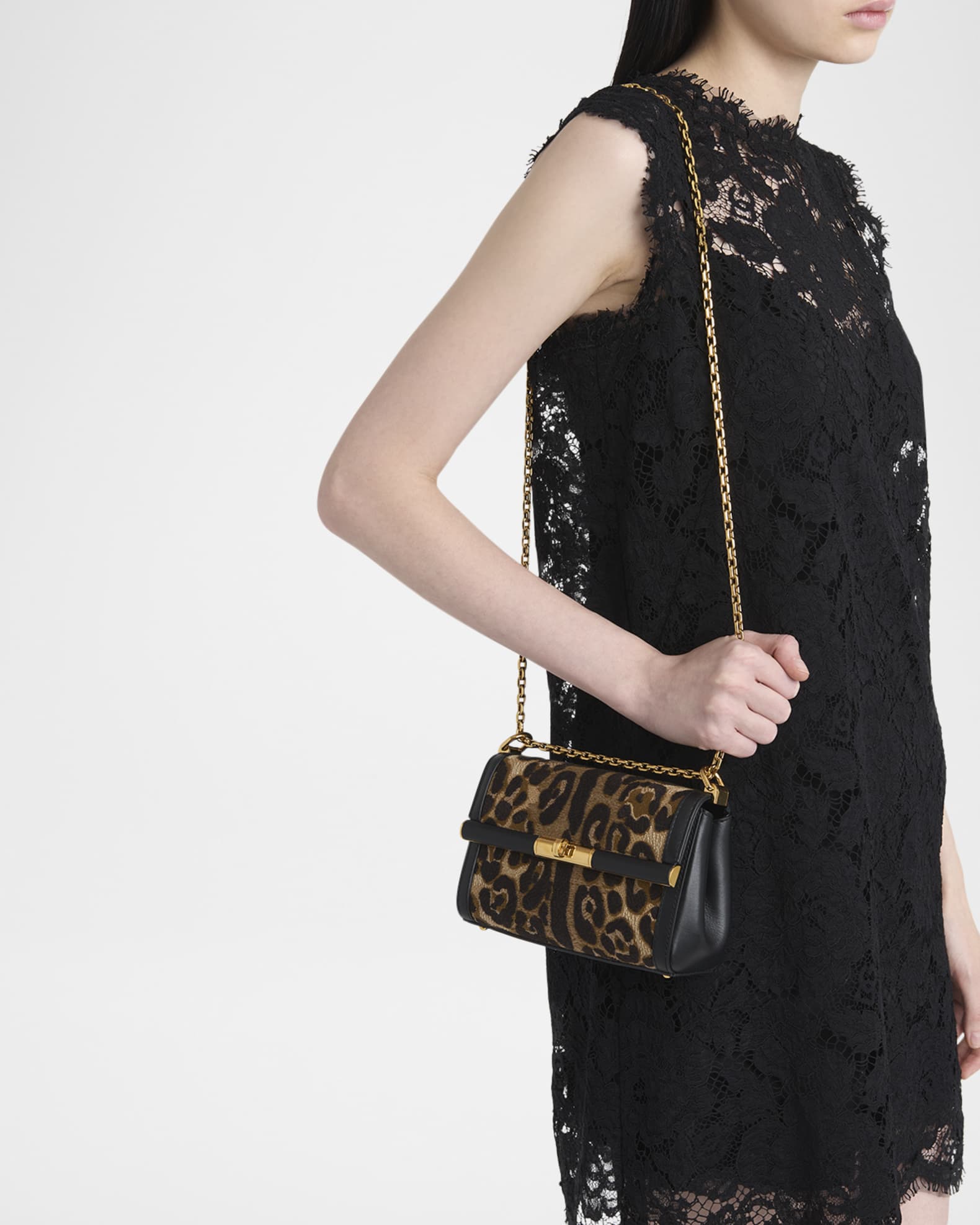 関税込み【DOLCE&GABBANA】MARLENE CHAIN マーリーン・チェイン Dolce&Gabbana Marlene Leopard Chain Crossbody Bag | Neiman