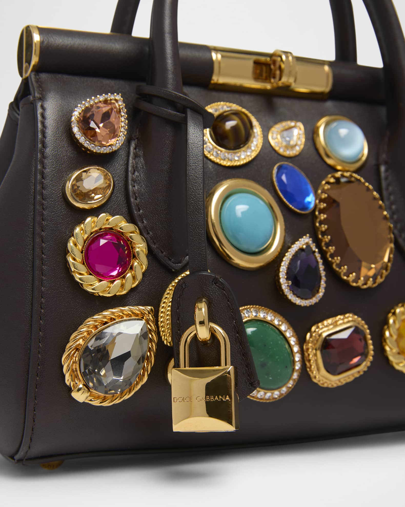 Dolce&Gabbana Marlene Small Jeweled Leather Top-Handle Bag