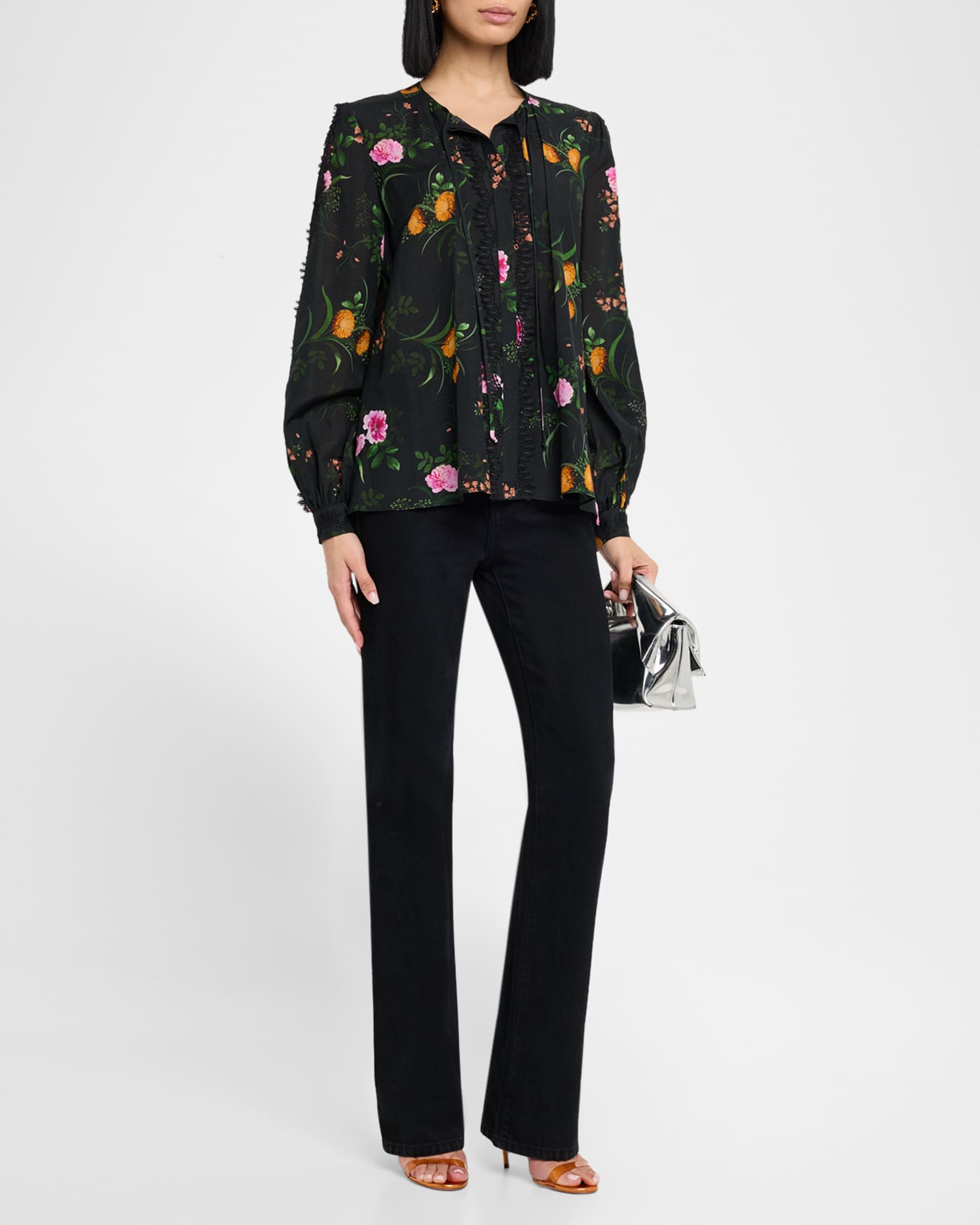 Ren Floral-Print Cutout Blouse | Neiman Marcus