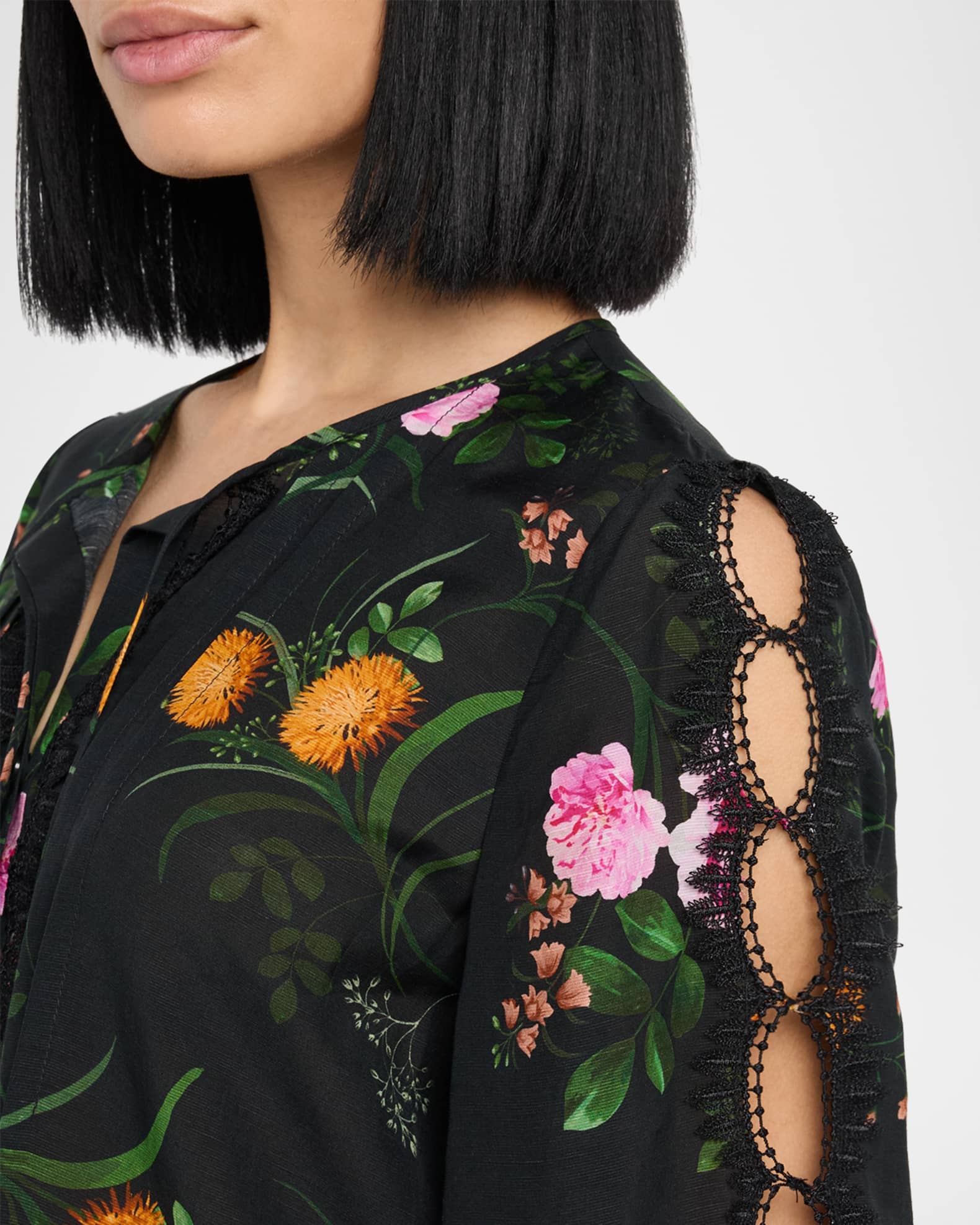 Ren Floral-Print Cutout Blouse | Neiman Marcus