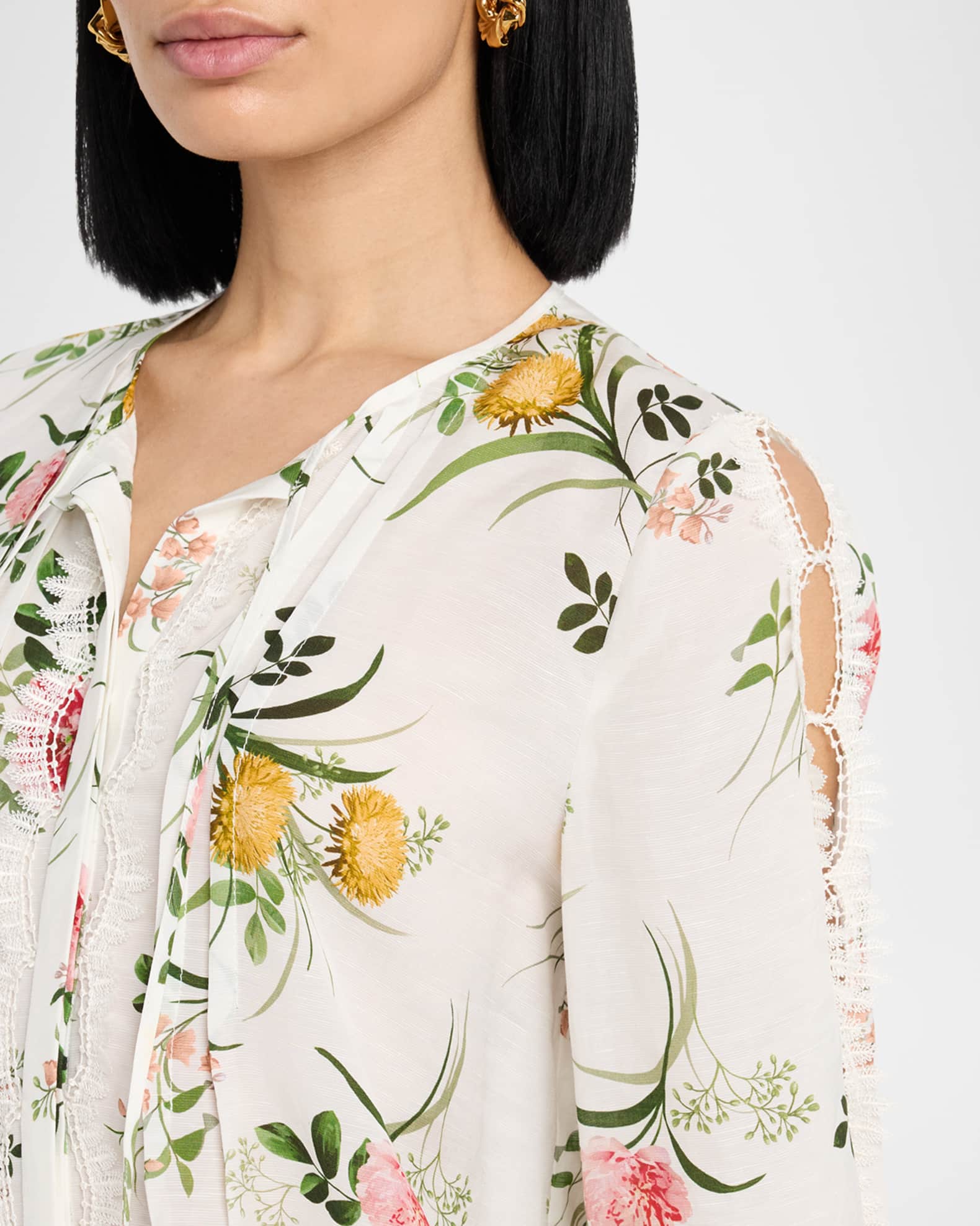 Kobi Halperin Ren Floral-Print Cutout Blouse | Neiman Marcus