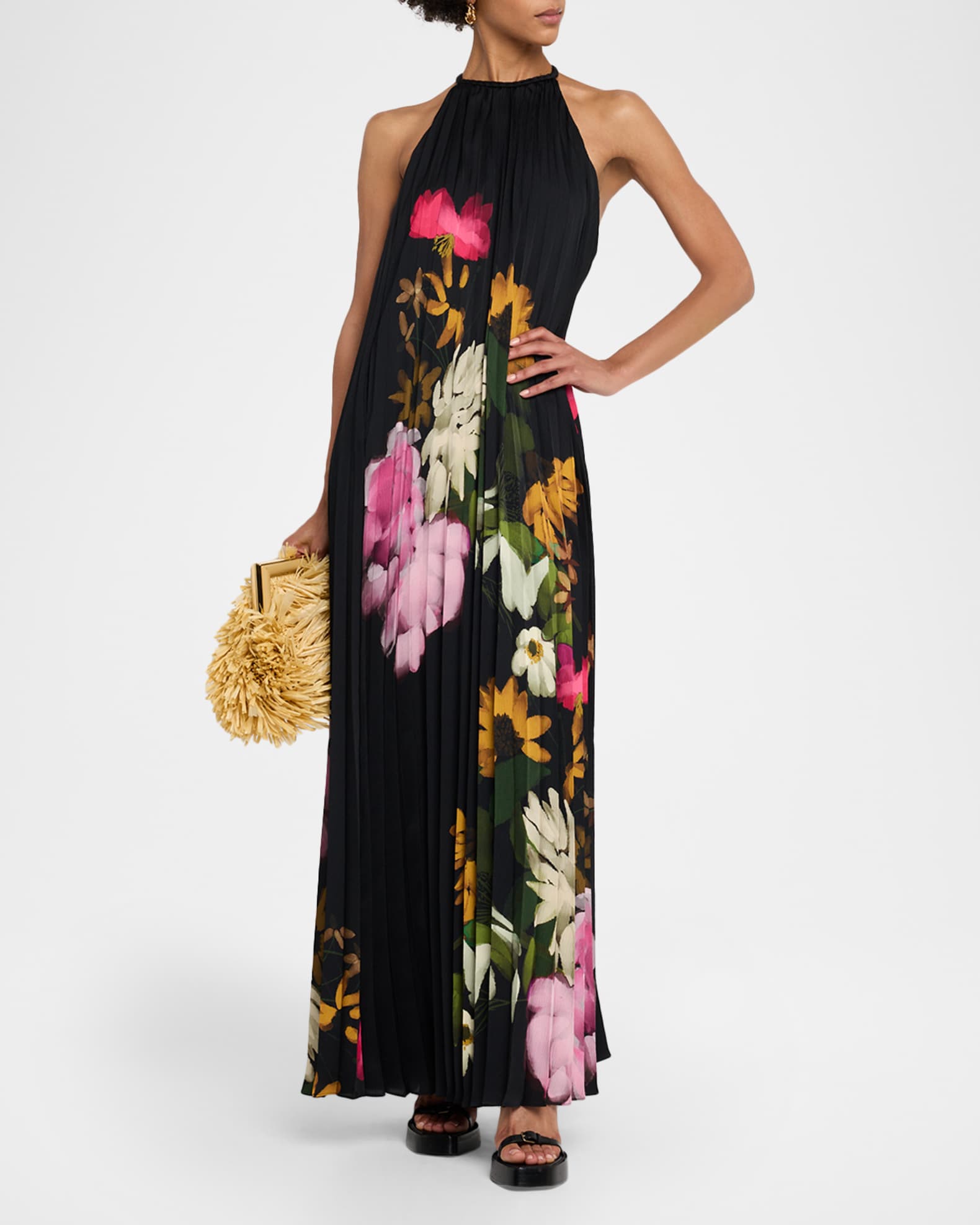 Kobi Halperin Leona Floral Satin Open-Back Maxi Dress