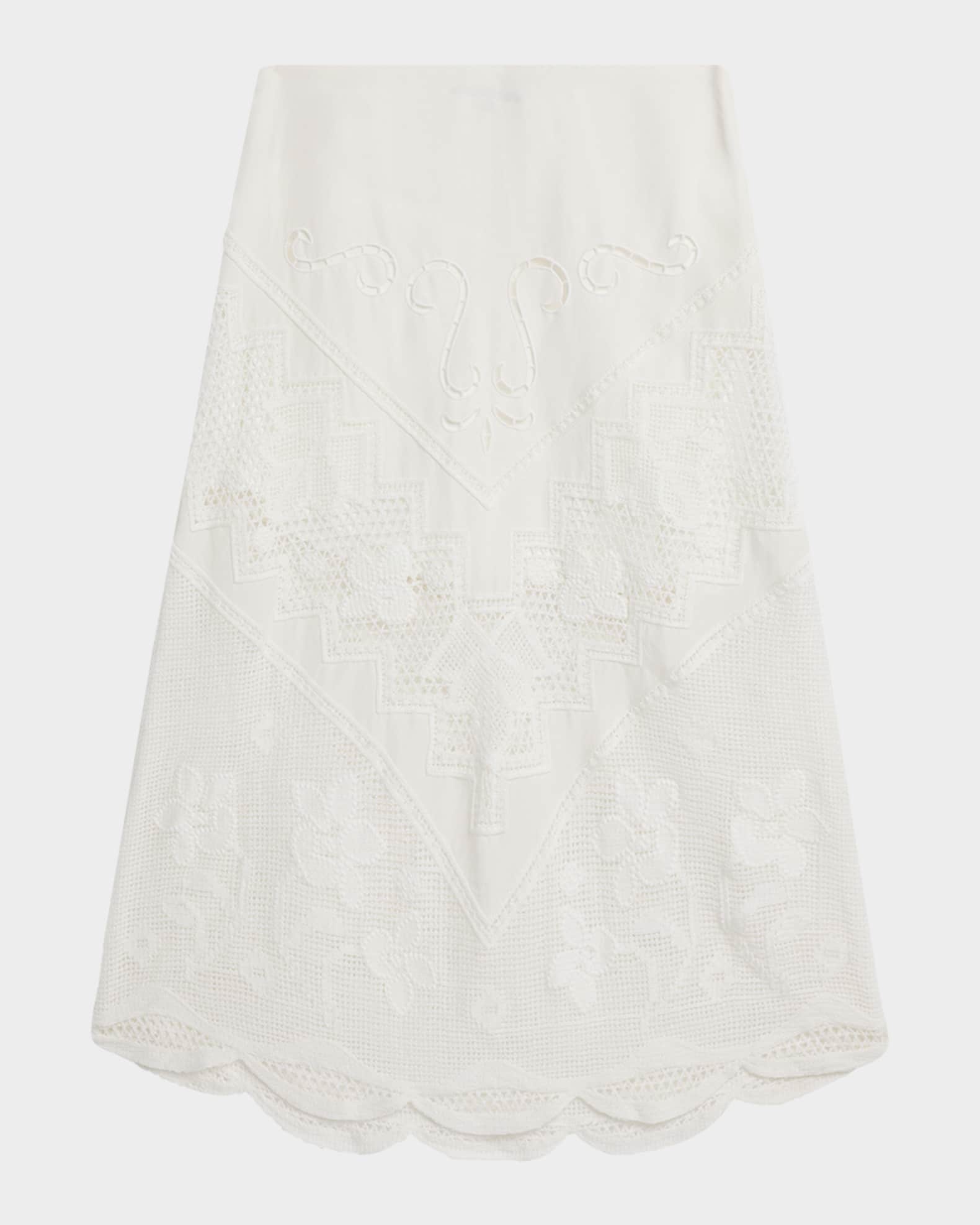 Kobi Halperin Lorelei Lace-Inset Linen Midi Skirt | Neiman