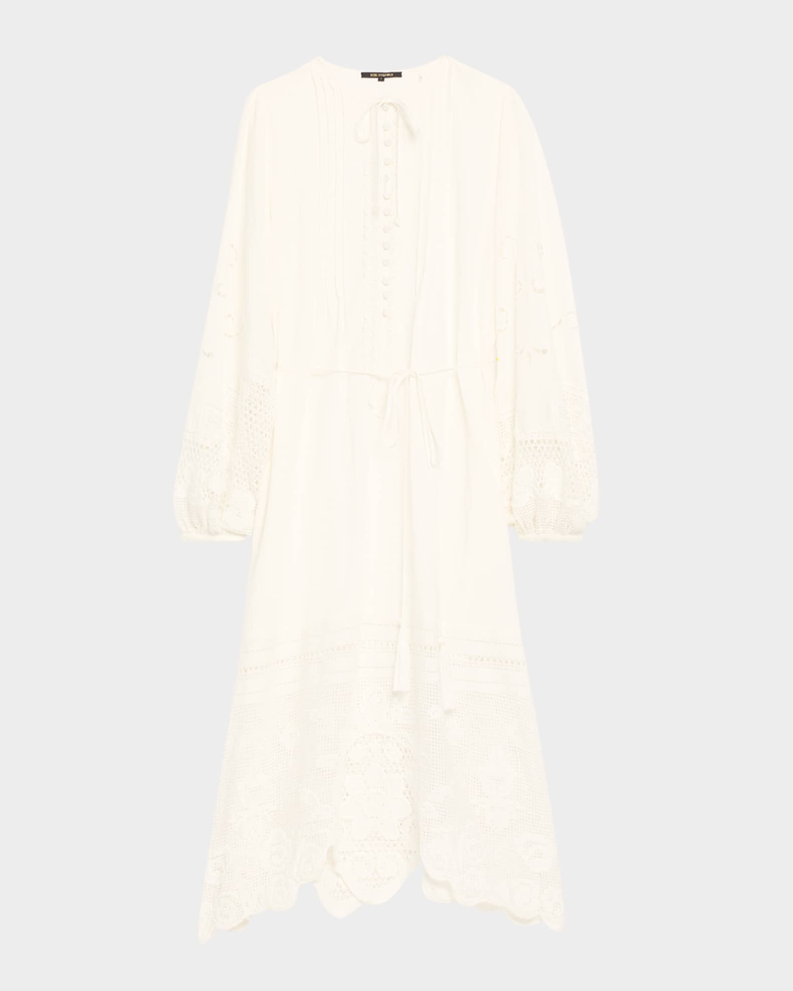 Yelle Pintuck Lace-Inset Linen Midi Dress 0