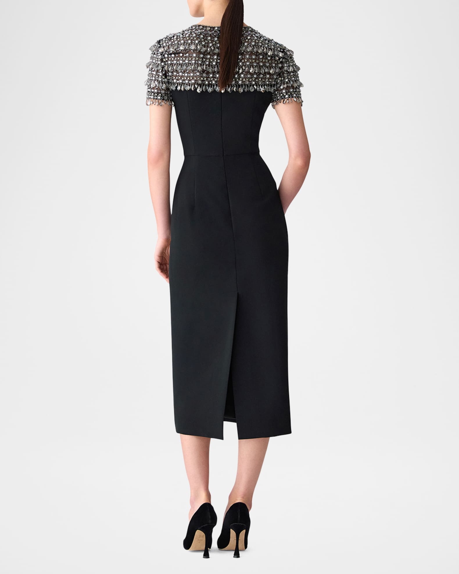 Carolina Herrera Embellished Short-Sleeve Crewneck Pencil Dress