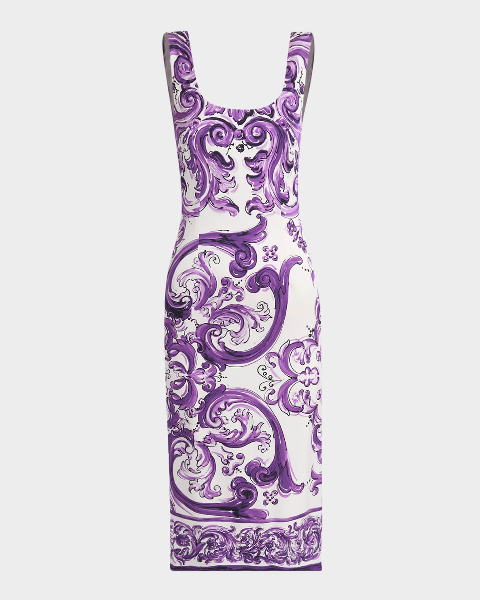 Sleeveless Majolica-Print Charmeuse Midi Dress 0