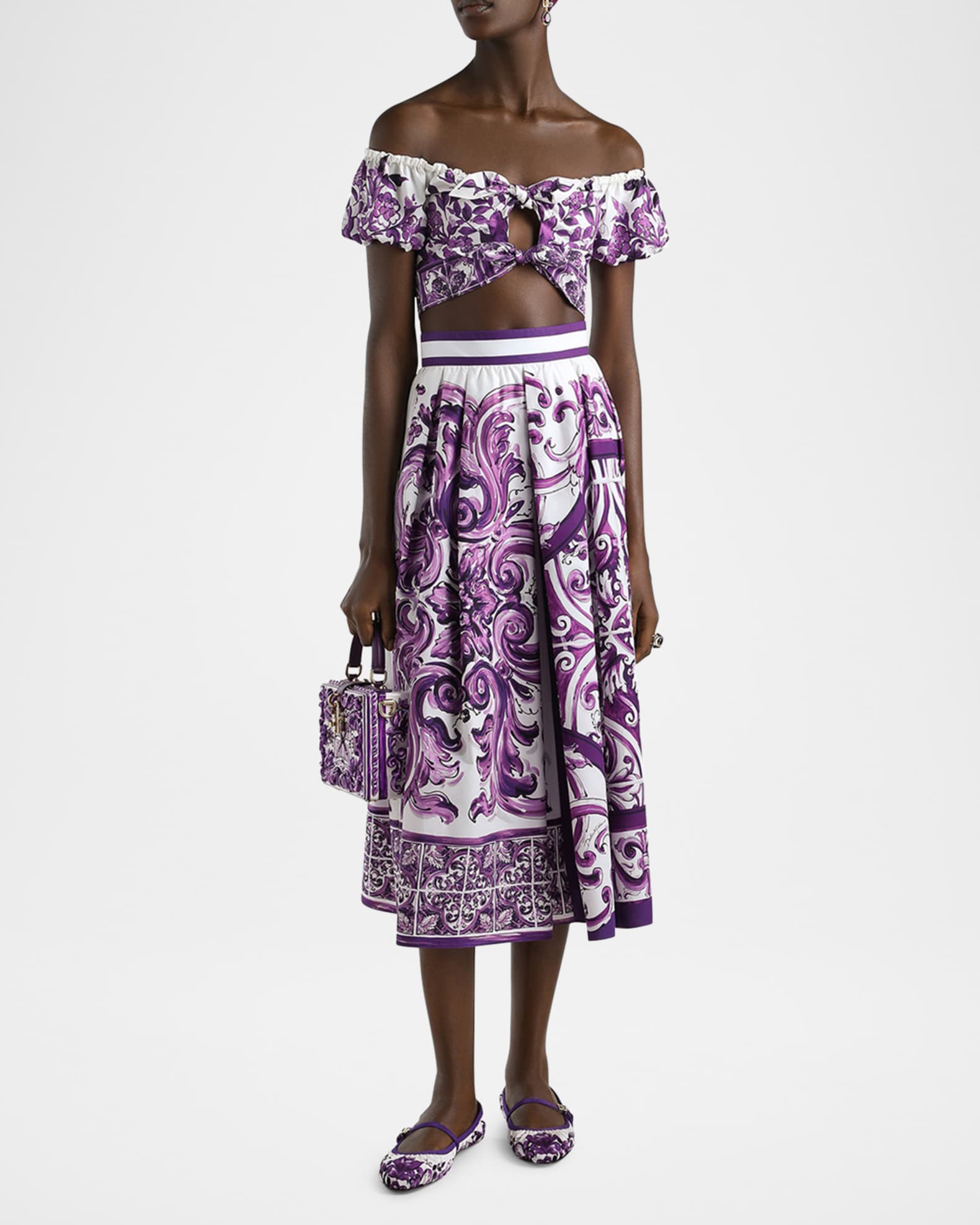Majolica Poplin Off-The-Shoulder Puff-Sleeve Crop Top 1