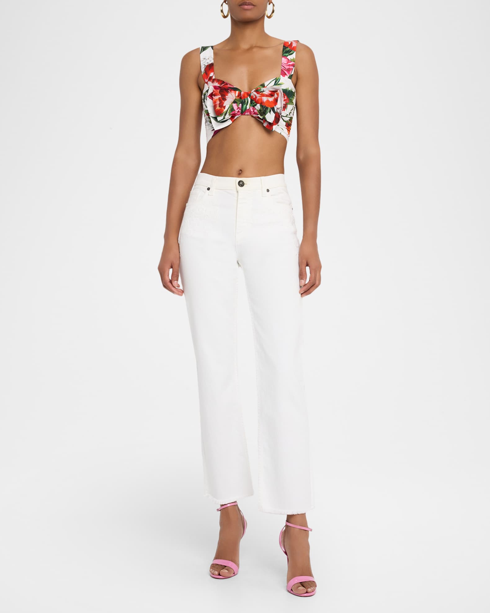 Anemone Lilly-Print Popeline Bow Crop Top 1
