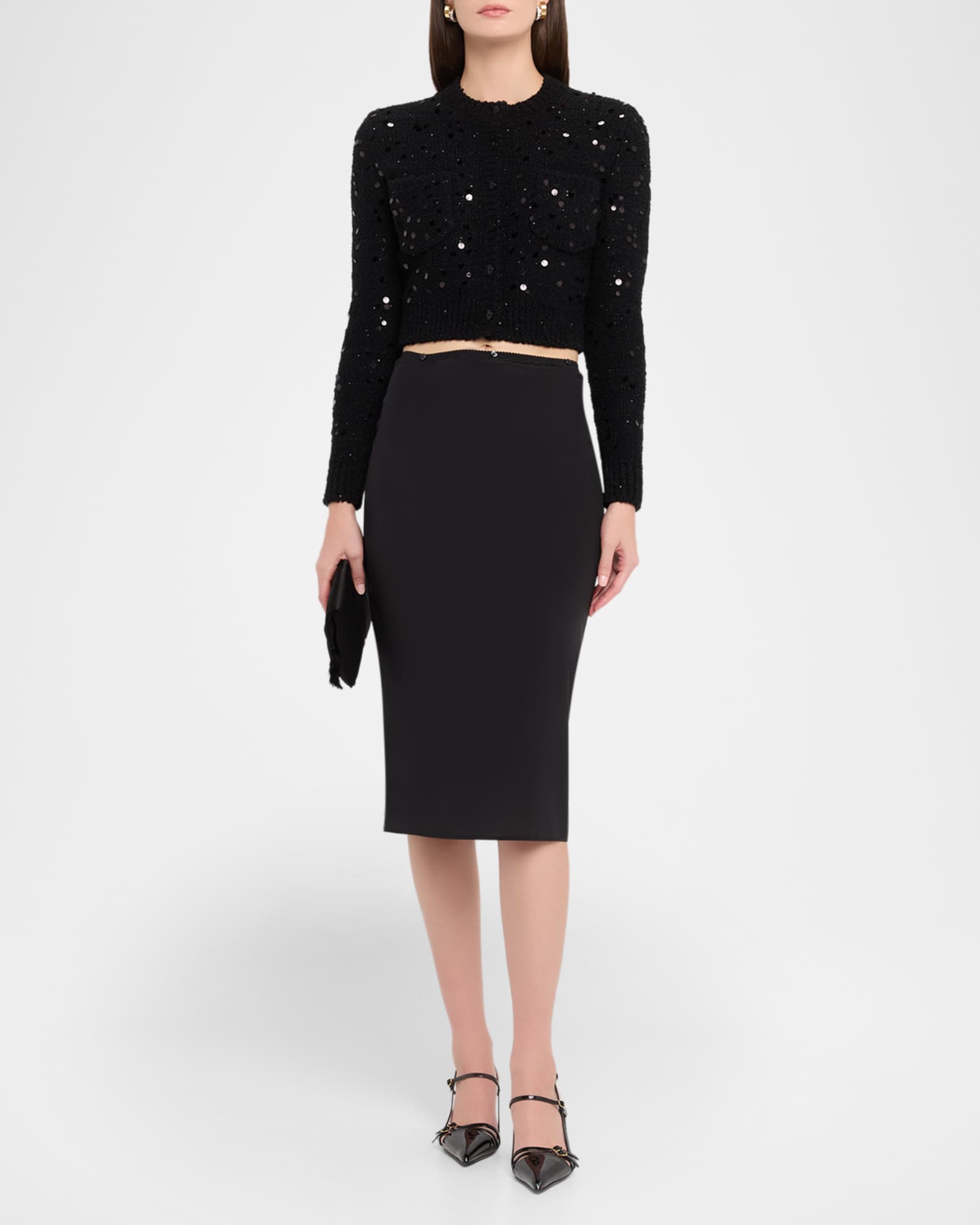 Sequined Wool Crop Crewneck Cardigan 1