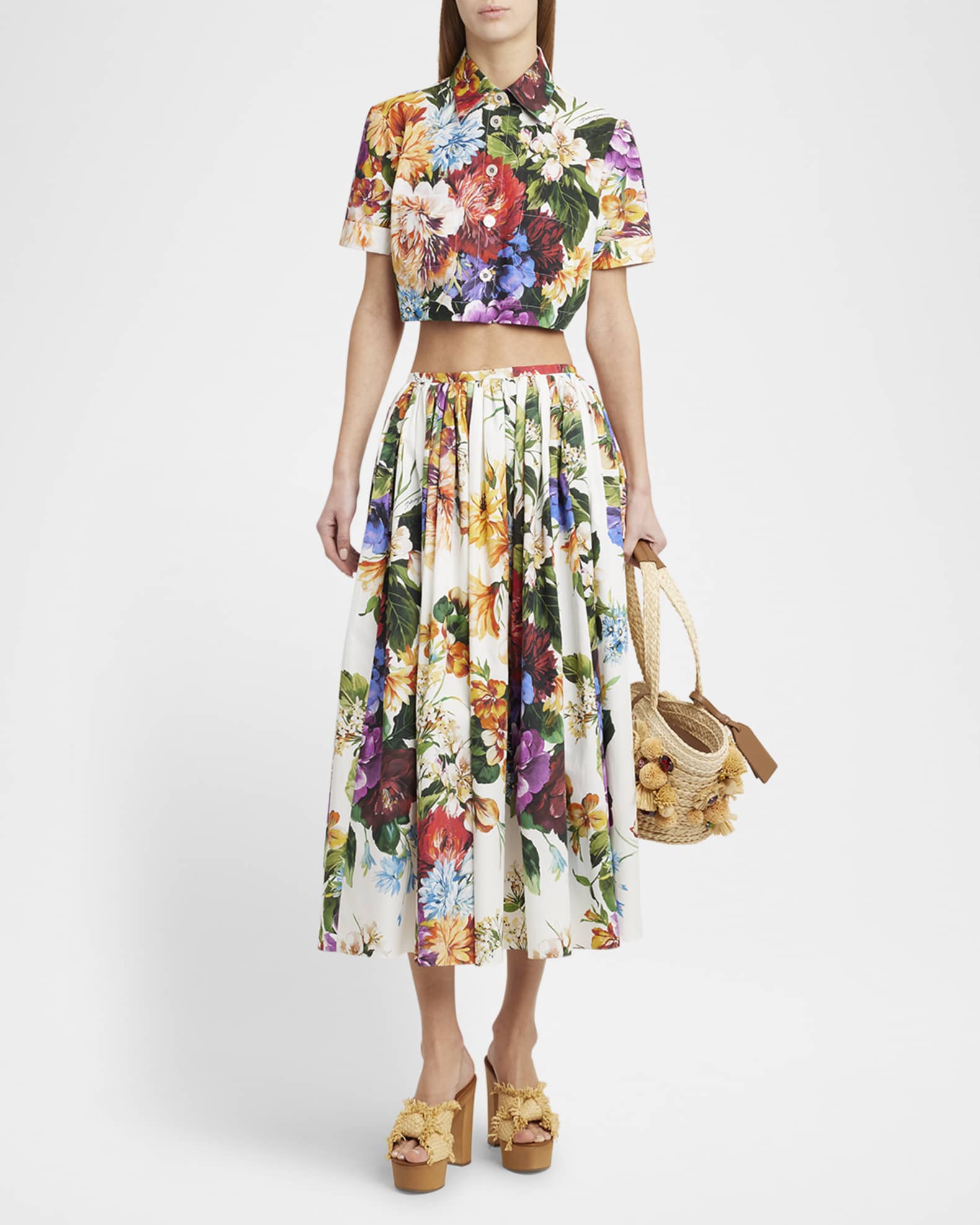 Flower Bouquet Popeline Crop Shirt 1