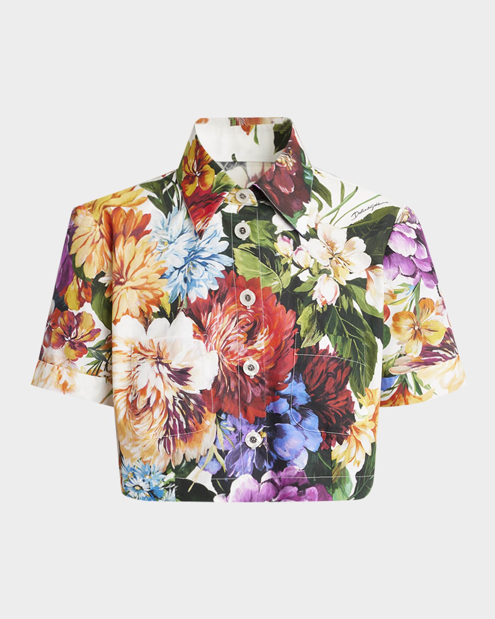 Flower Bouquet Popeline Crop Shirt 0