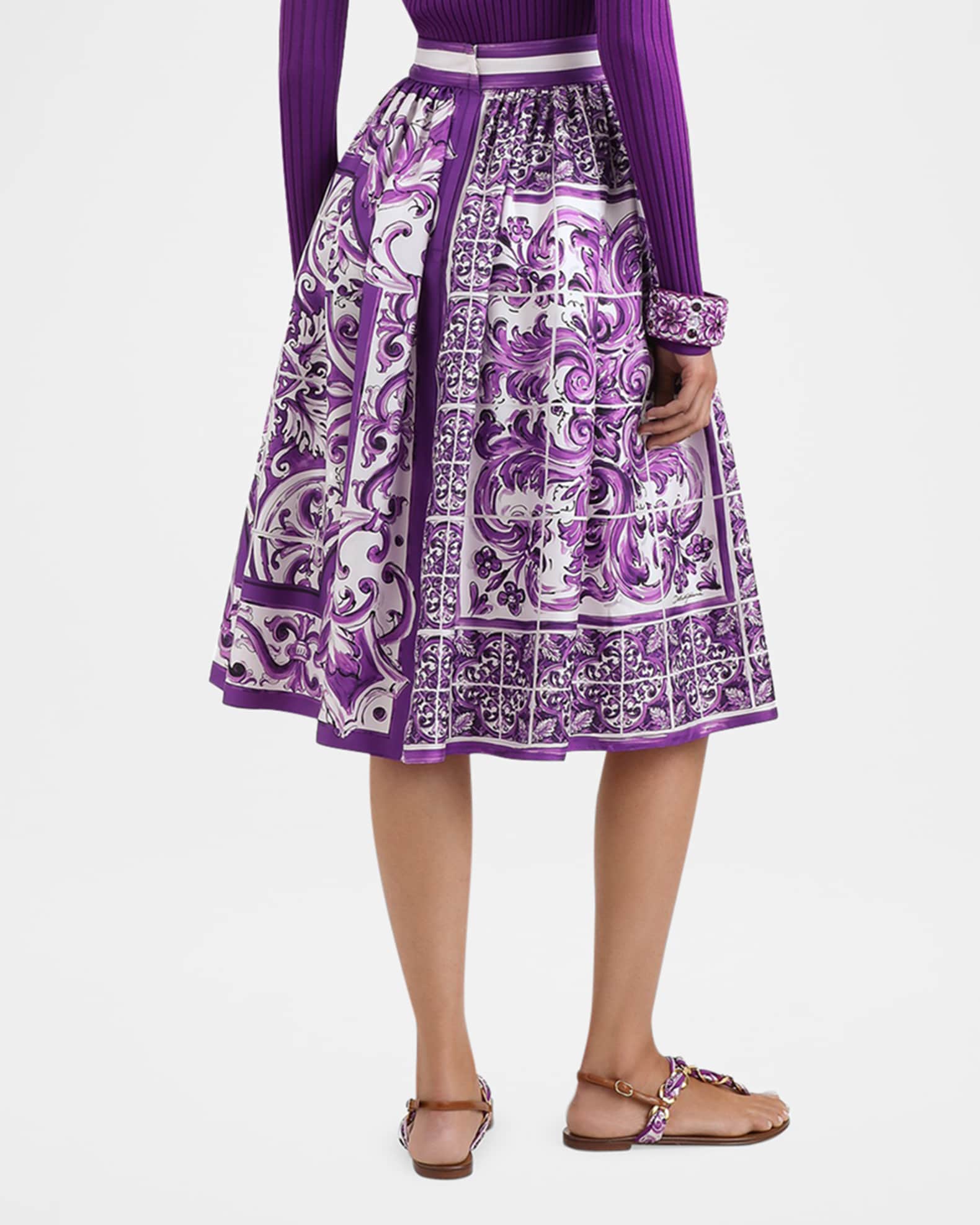 Dolce&Gabbana Majolica Silk Twill Skirt | Neiman Marcus
