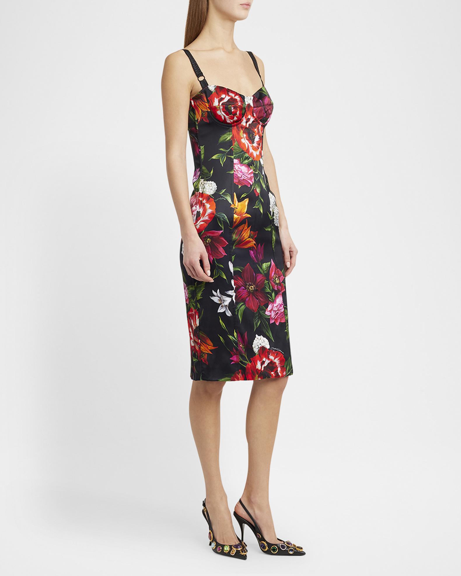 Dolce & Gabbana Purple Anemone Print Pleated Midi Dress