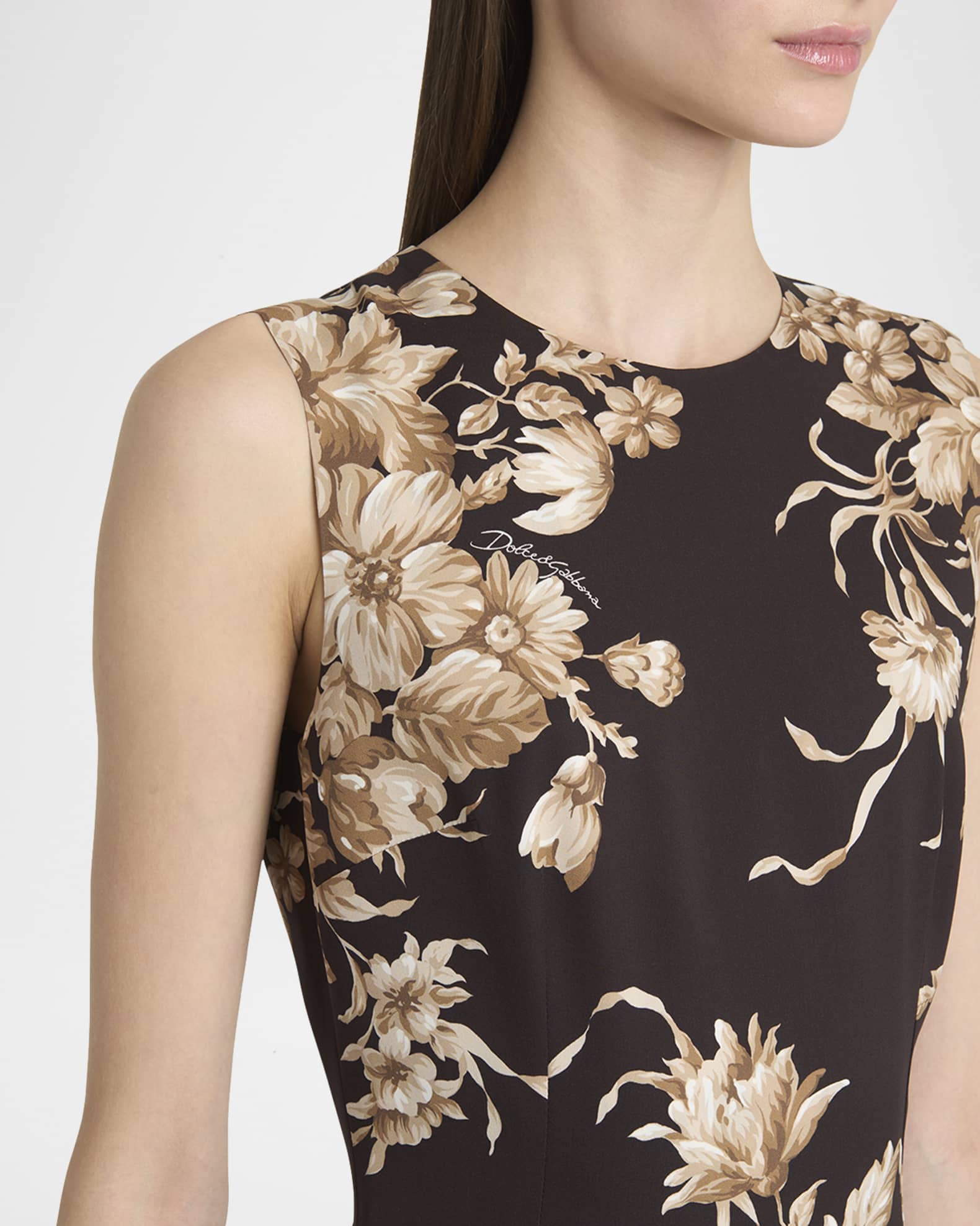 Dolce&Gabbana Rose Cretonne Charmeuse Sleeveless Midi Dress