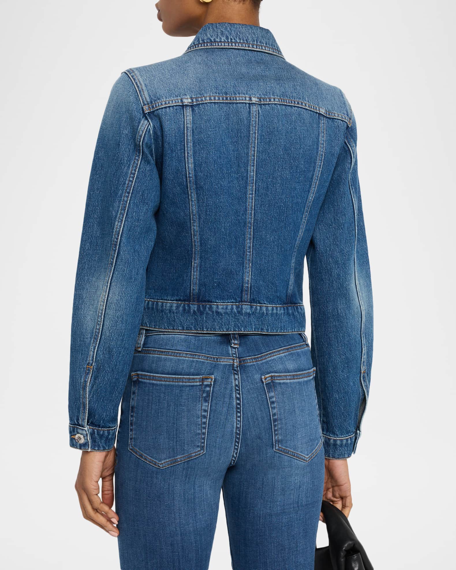 Dolce&Gabbana Brooch Embellished Crop Denim Jacket | Neiman Marcus
