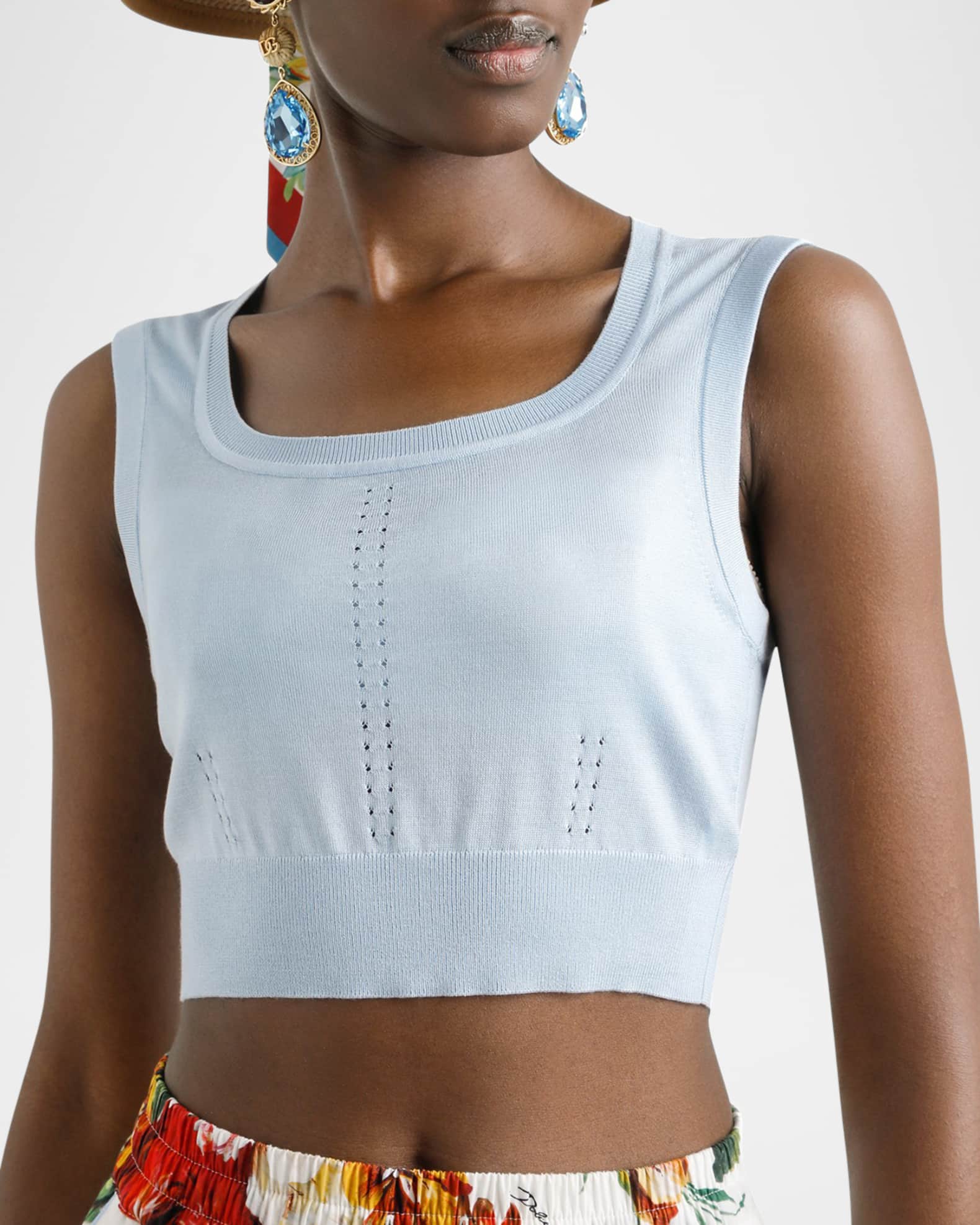 Dolce&Gabbana Pointelle Knit Crop Sleeveless Sweater Neiman Marcus