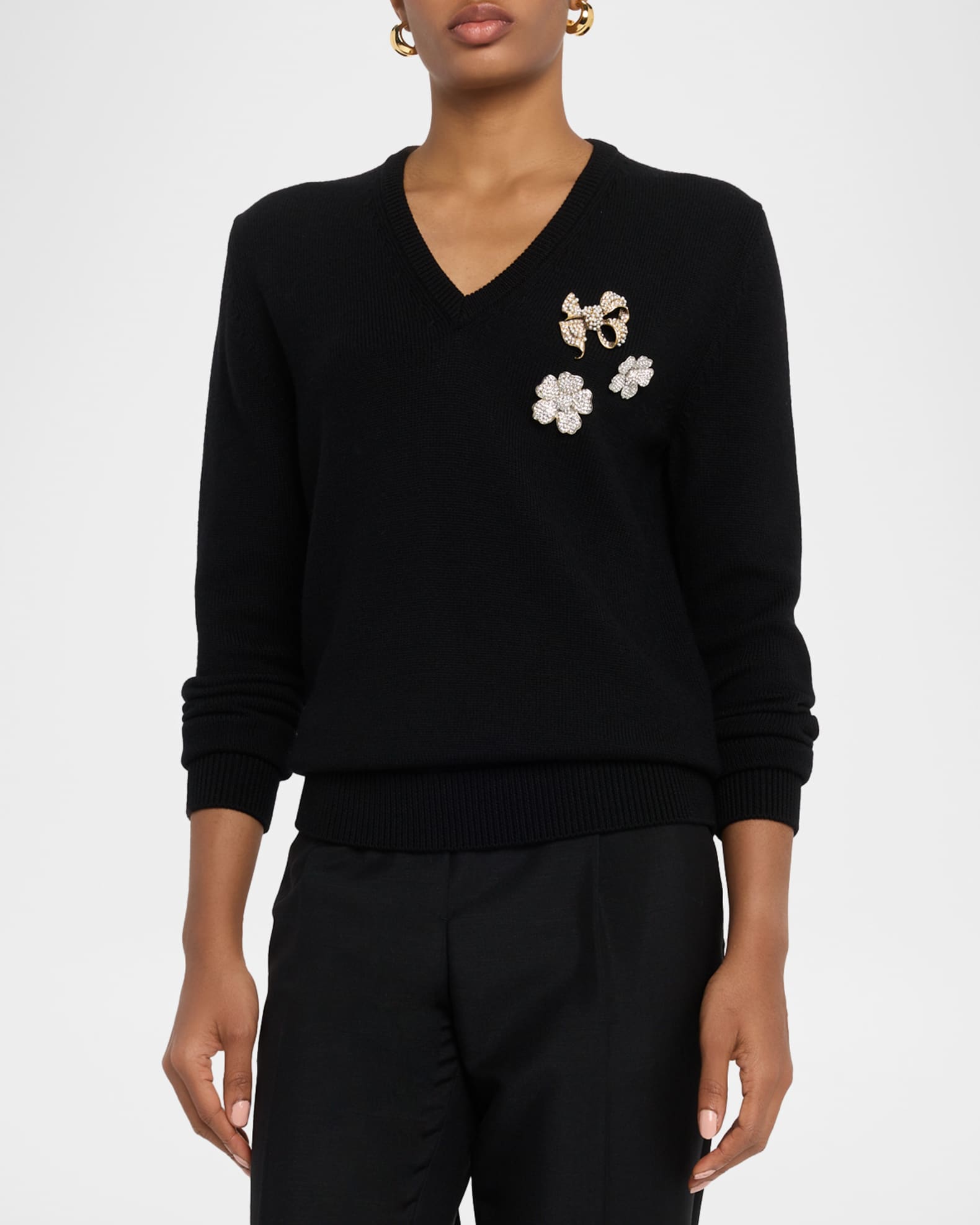 Dolce&Gabbana Brooch V-Neck Sweater | Neiman Marcus