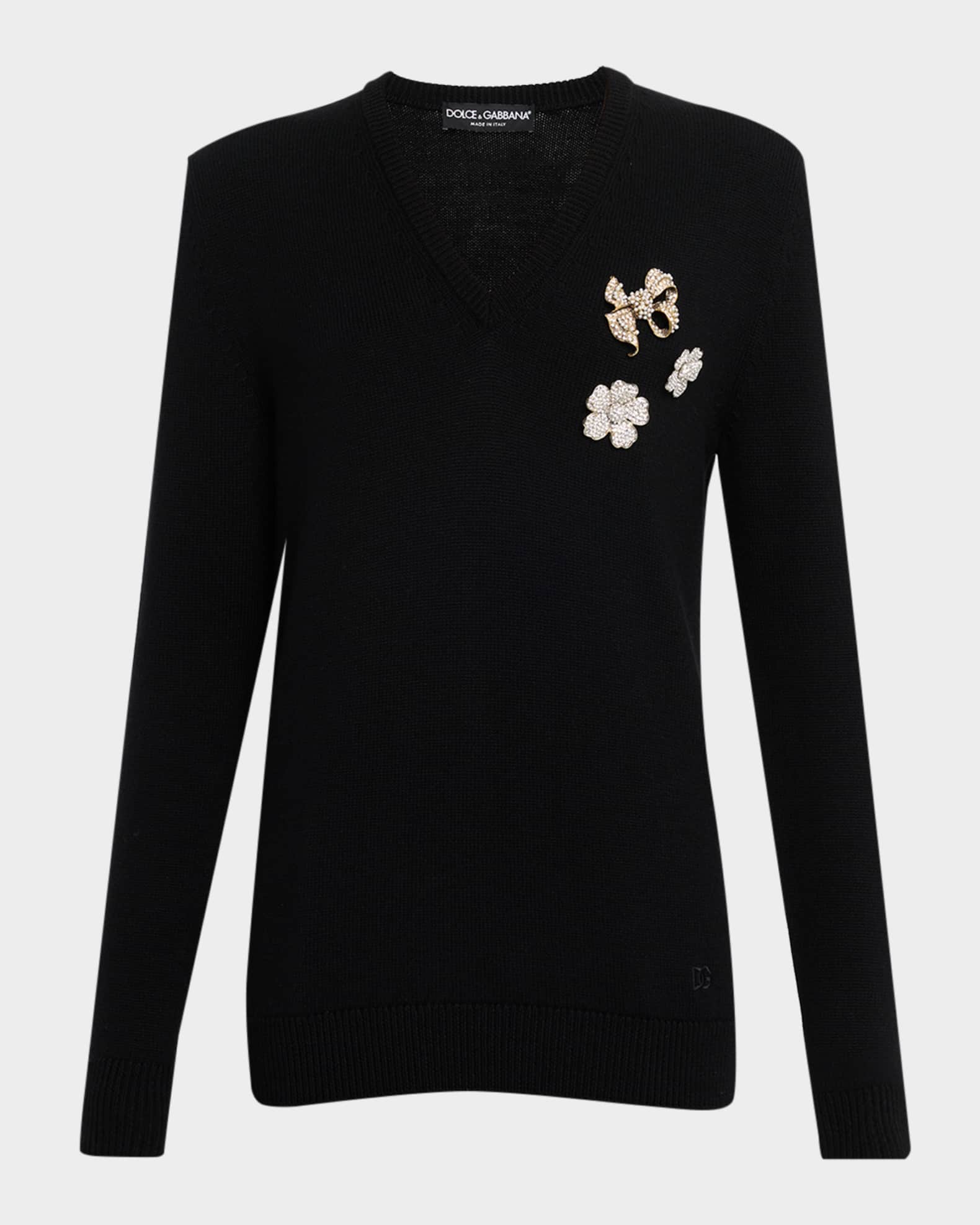 トップス DOLCE&GABBANA Border V Neck Knit Dolce&Gabbana Brooch V-Neck Sweater | Neiman Marcus