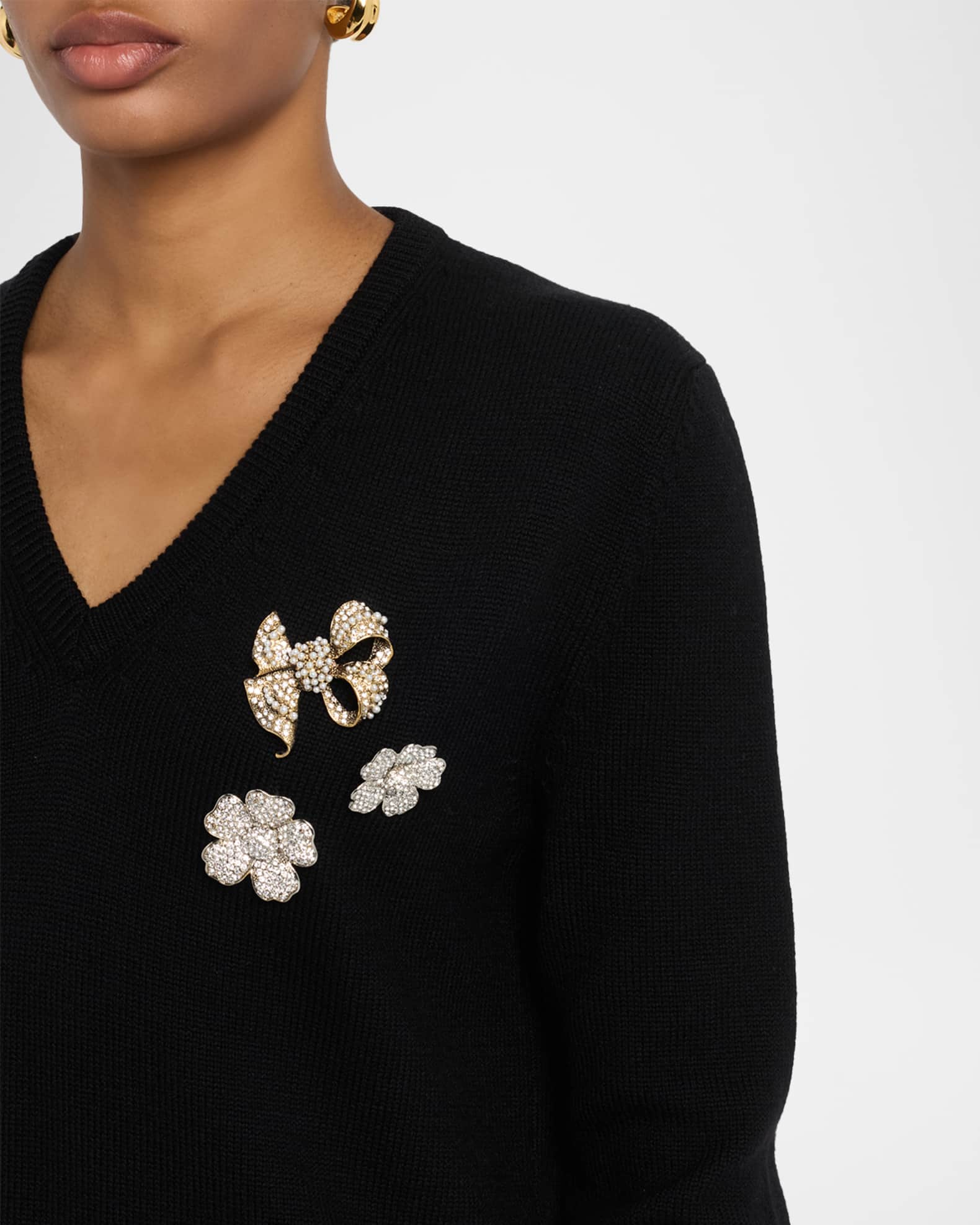 Dolce&Gabbana Brooch V-Neck Sweater | Neiman Marcus