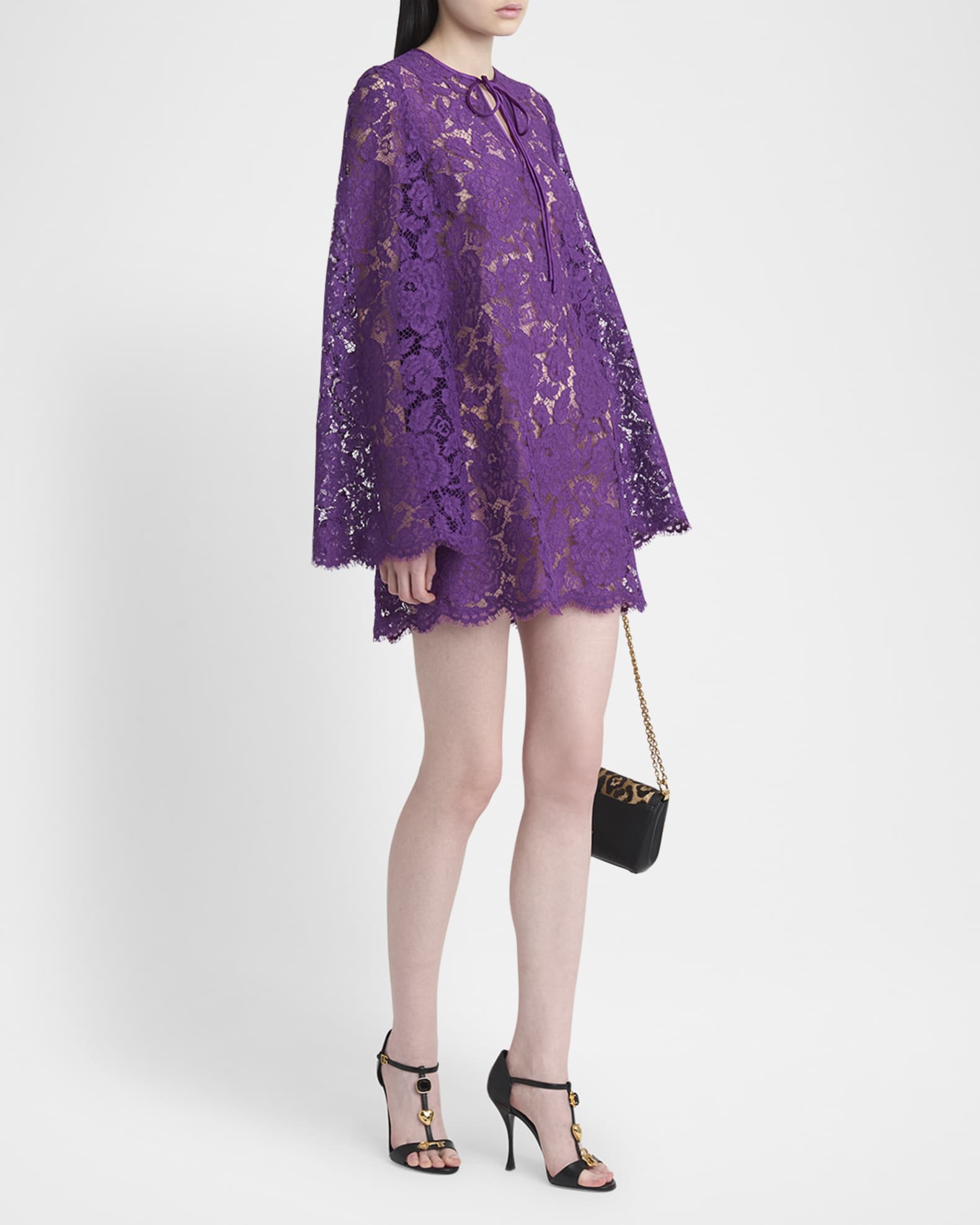 Dolce & Gabbana Black Lace Trim Short Sleeves A-line Dress main image 1