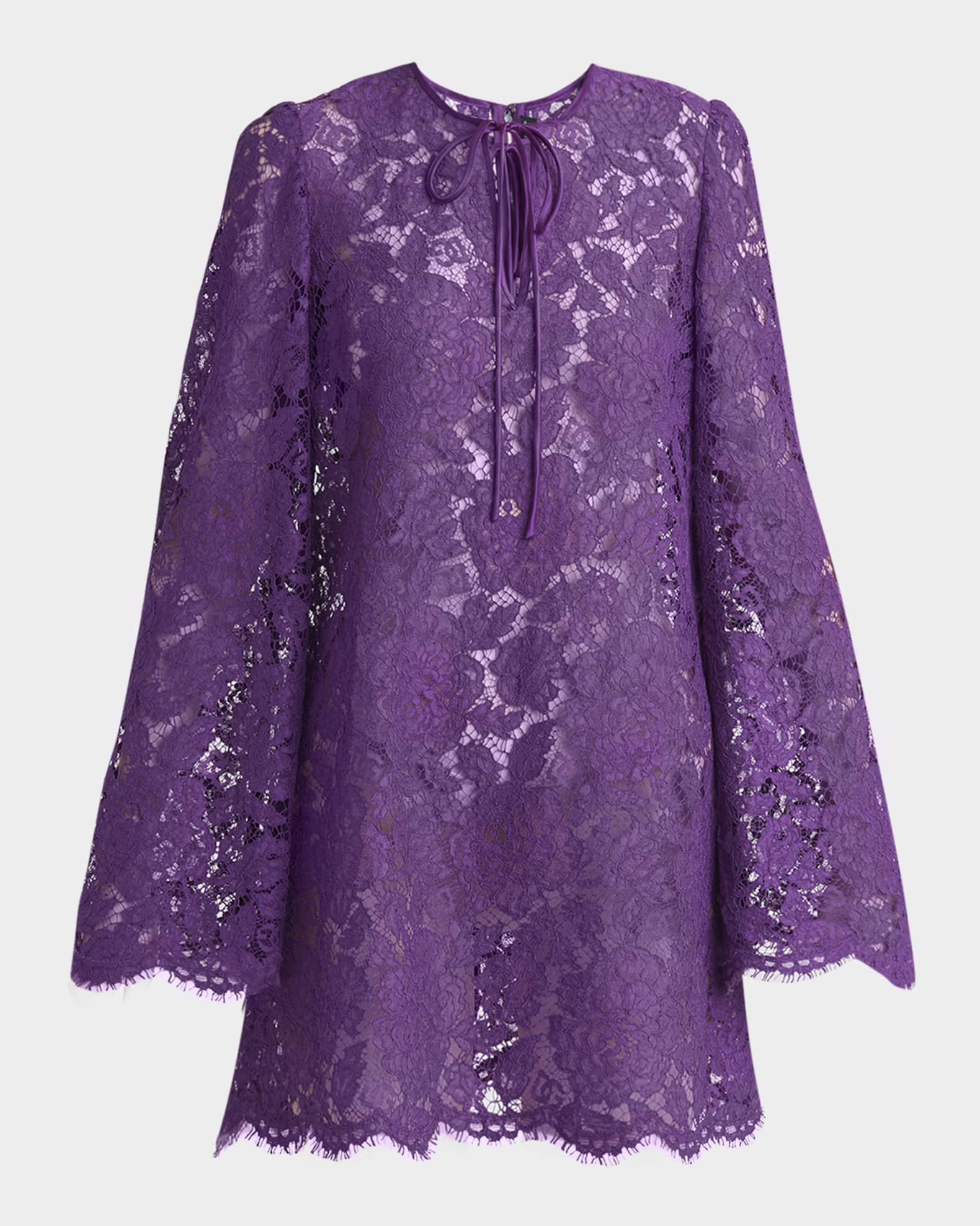 Lace Long-Sleeve Mini Dress 0