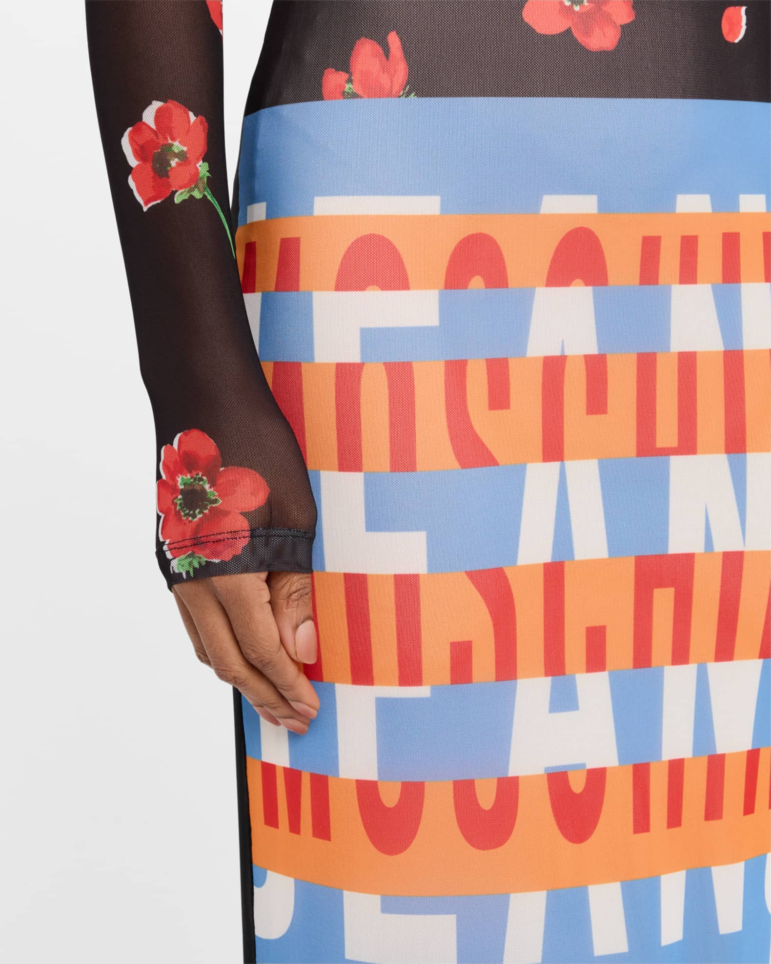 Moschino Jeans Long-Sleeve Printed Mesh Maxi Dress | Neiman