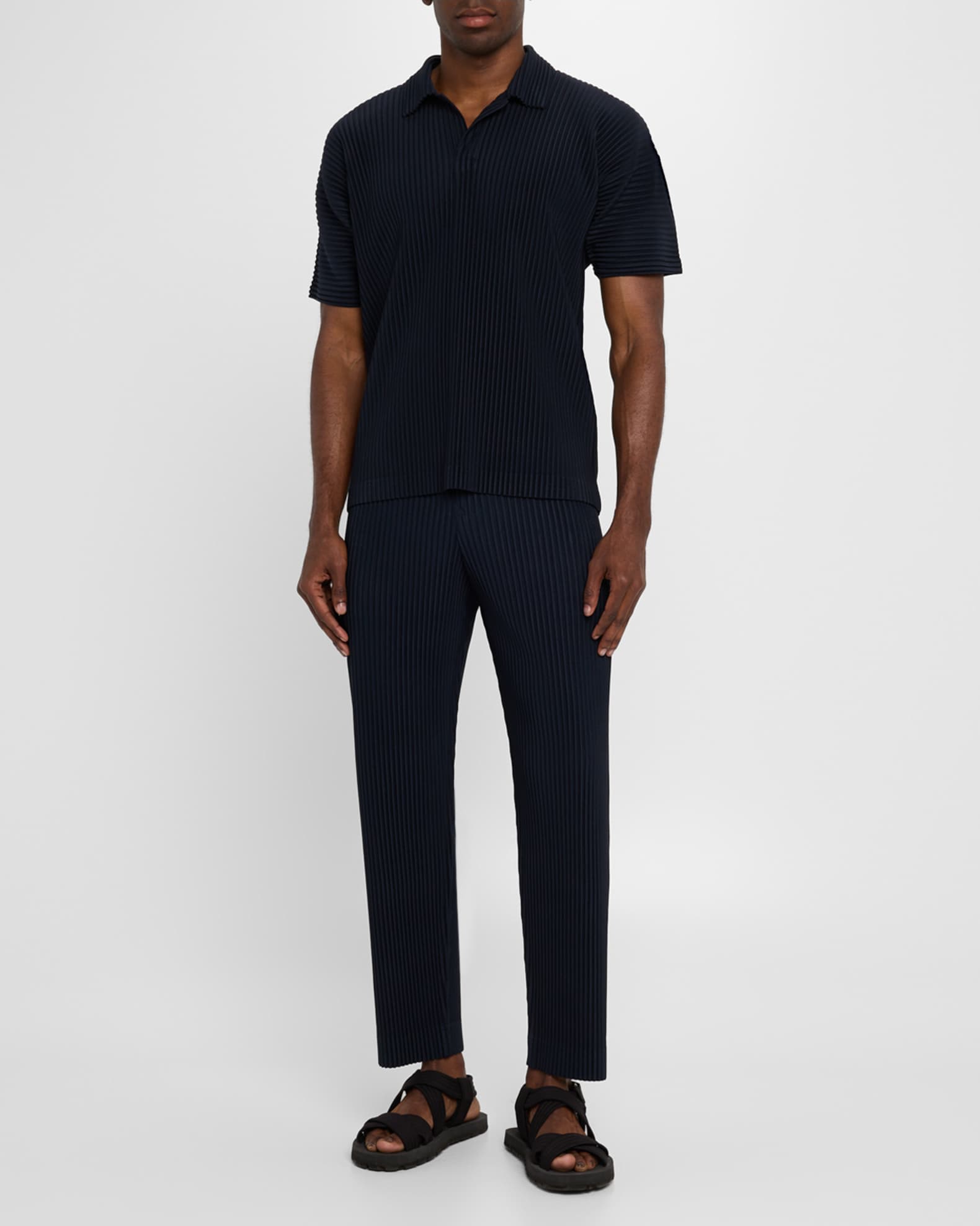 Men's Pleated Johnny Collar Polo Shirt 1