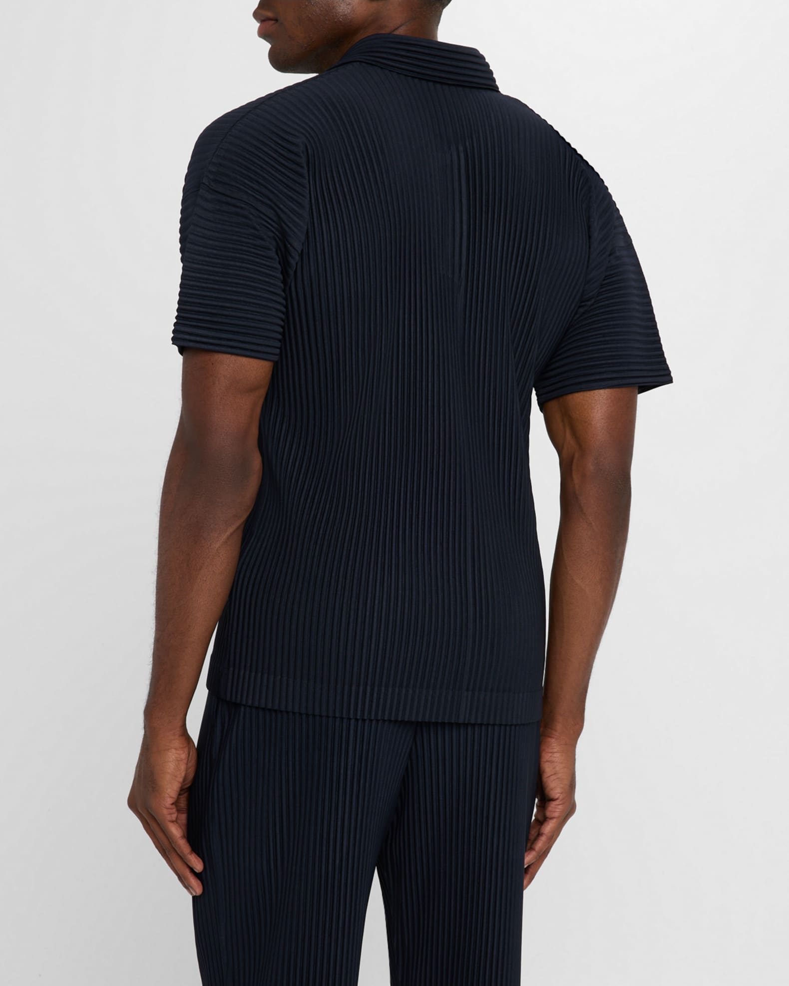 Homme Plisse Issey Miyake Men's Pleated Johnny Collar Polo Shirt