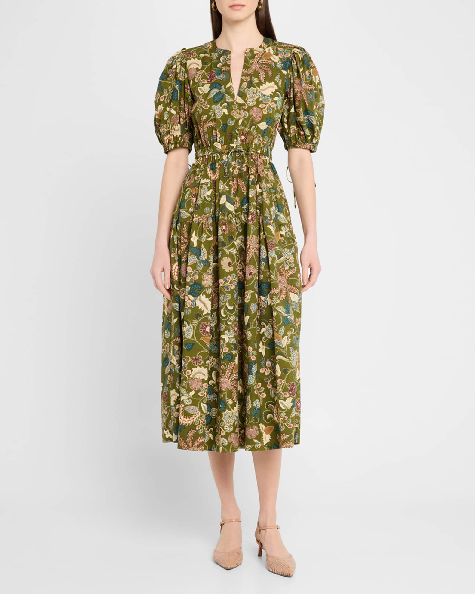 Adriana Puff-Sleeve V-Neck Midi Dress 1