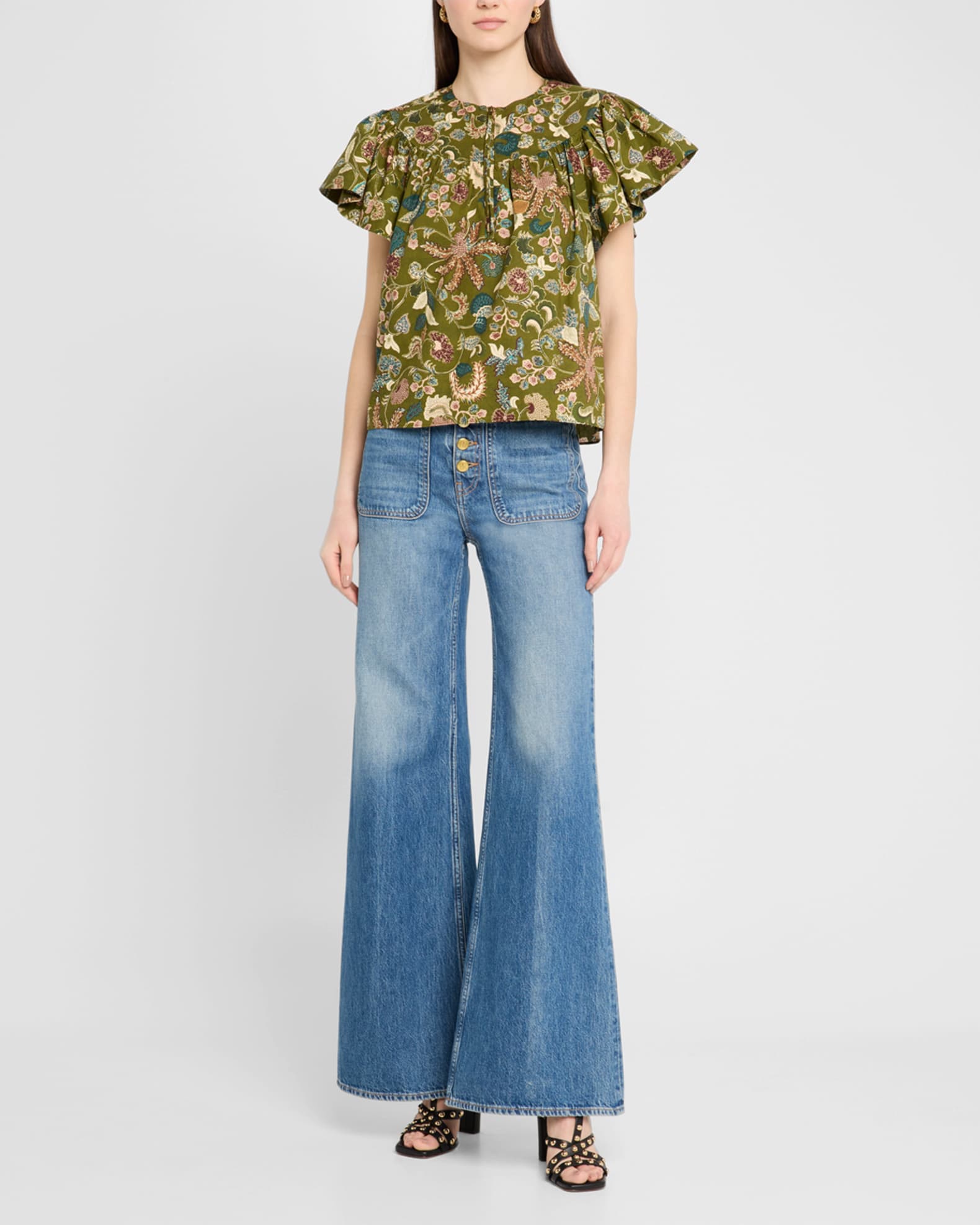 Perline Flutter-Sleeve Zip Blouse 1