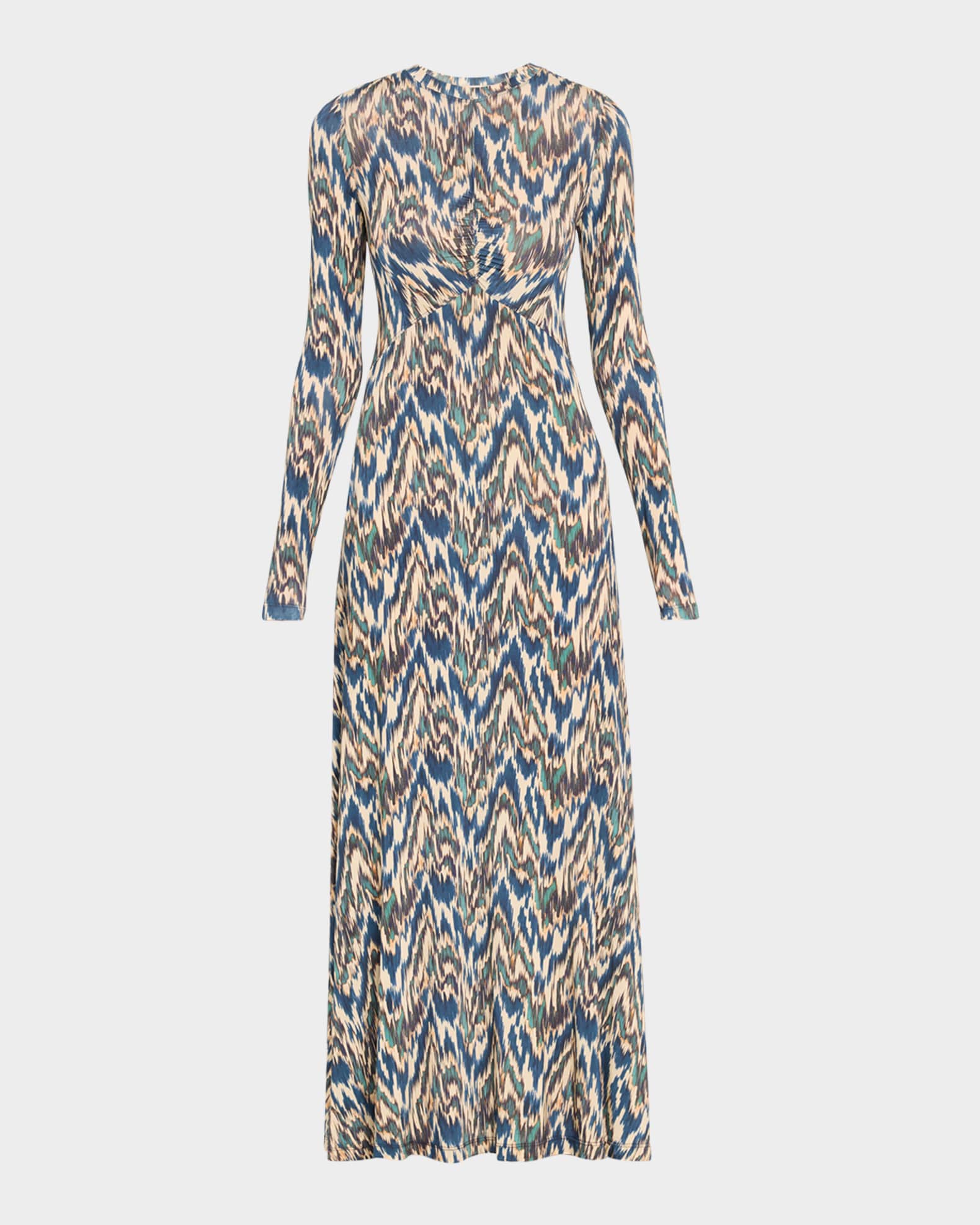 オールインワン・サロペット Ulla Johnson Naia Long Sleeve Ruched Midi Dress Naia Long Sleeve Ruched Long Dress - Riverslate Print Long