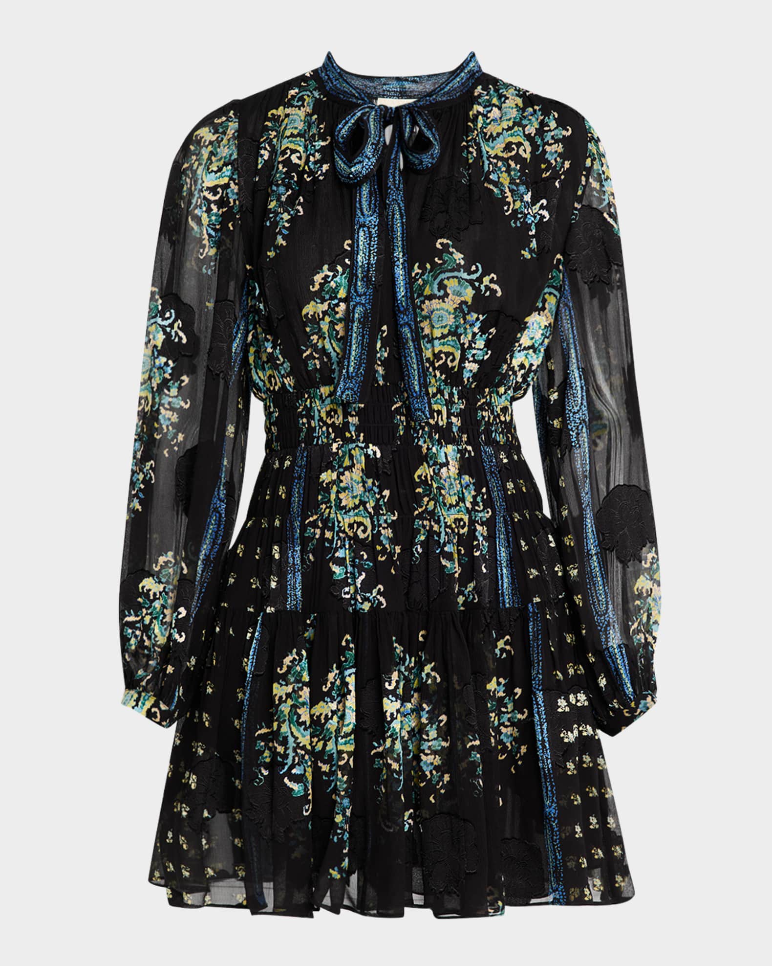 Maris Necktie Long-Sleeve Mini Dress 0