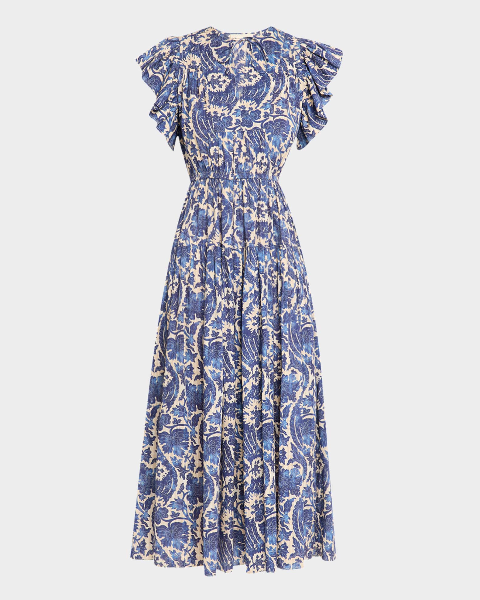【ULLA JOHNSON】シルクフローラルプリントミニワンピース Rosalie Short Sleeve Mini Dress - Ciel Blue Botanical Print