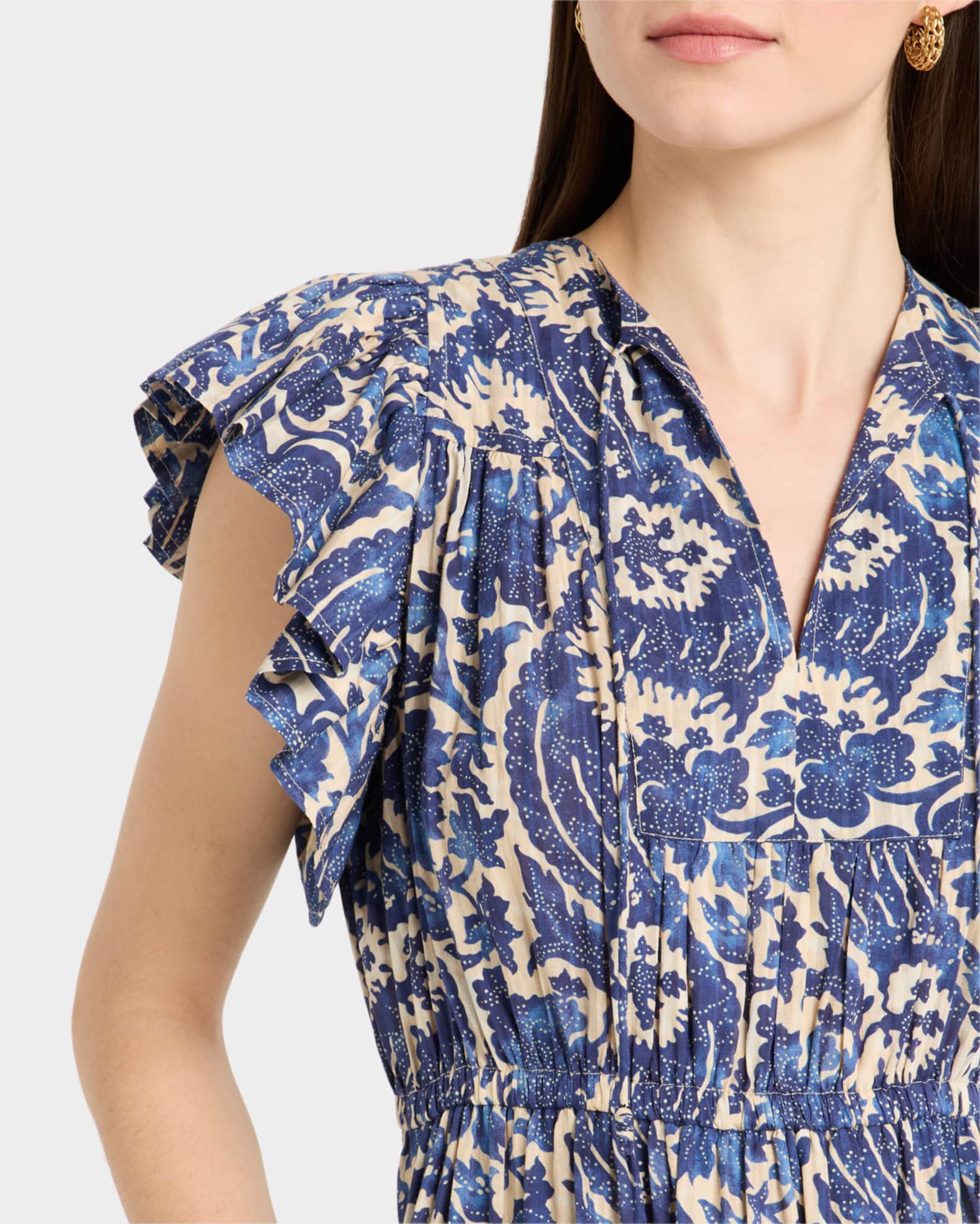 Ulla Johnson Kairi Flutter-Sleeve Midi Dress | Neiman Marcus