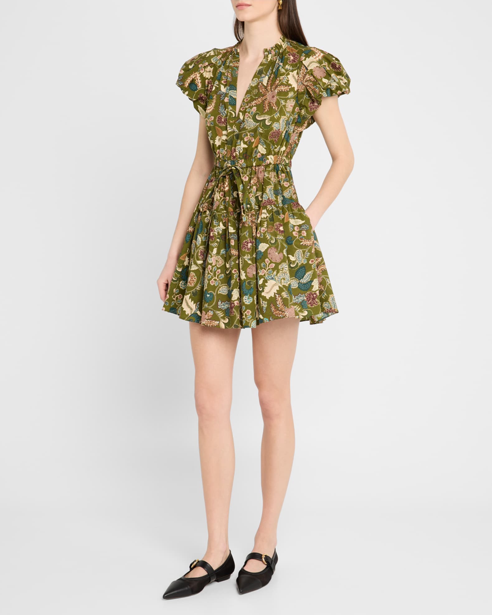 芸能人 愛用の通販 Ulla Johnson Izel Paisley-Print Cotton Puff-Sleeve Tie-Waist ワンピース