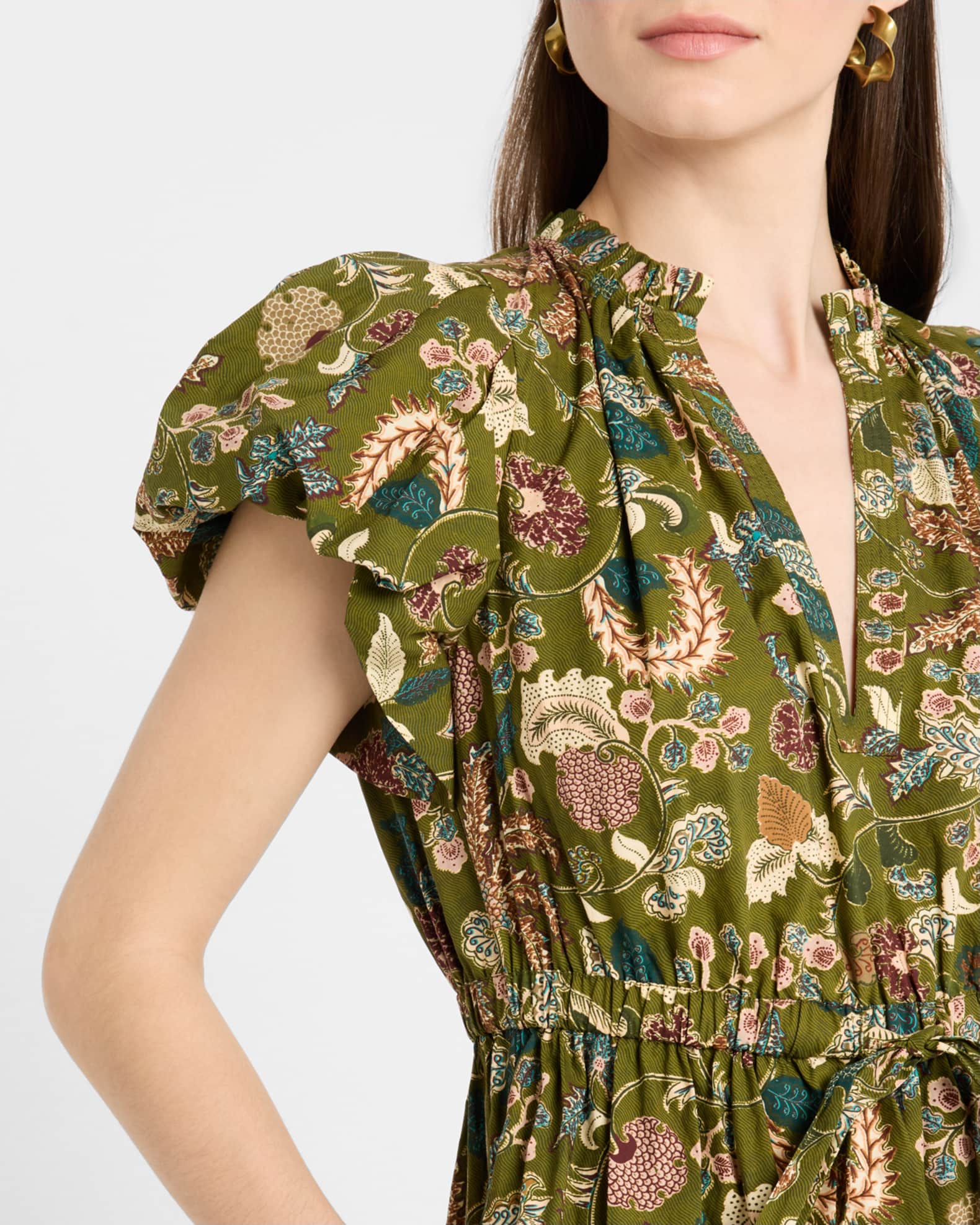 *Ulla Johnson* ペイズリープリントシルクワンピース ドレス Ulla Johnson Izel Paisley-Print Cotton Puff-Sleeve Tie-Waist