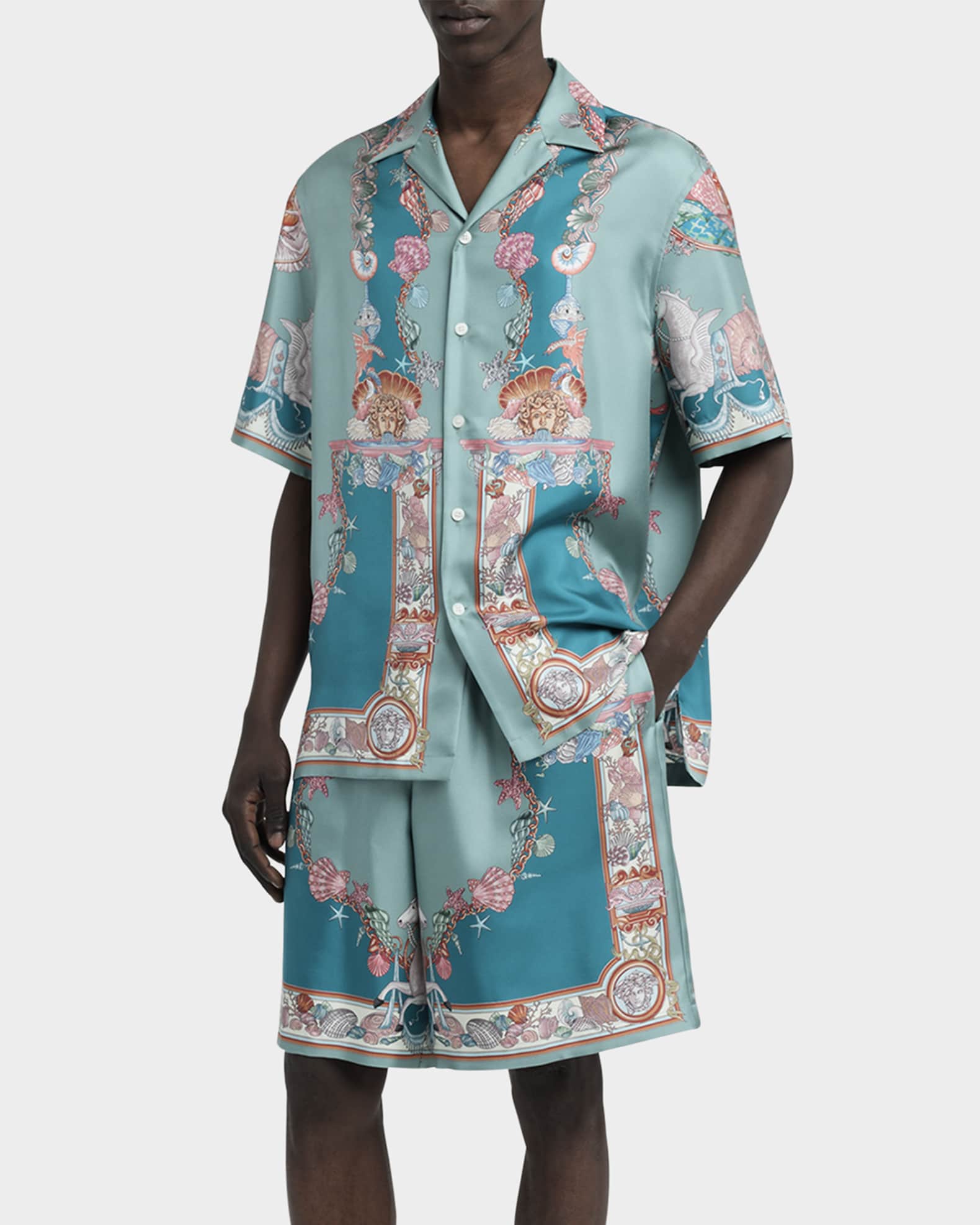 Men's Coral Theater Silk Twill Camp Shirt