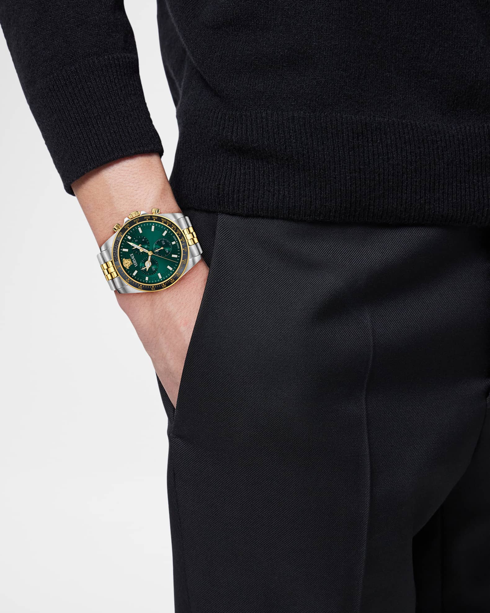 Versace Greca Chrono Wave 43MM Two Tone Bracelet Watch | Neiman Marcus