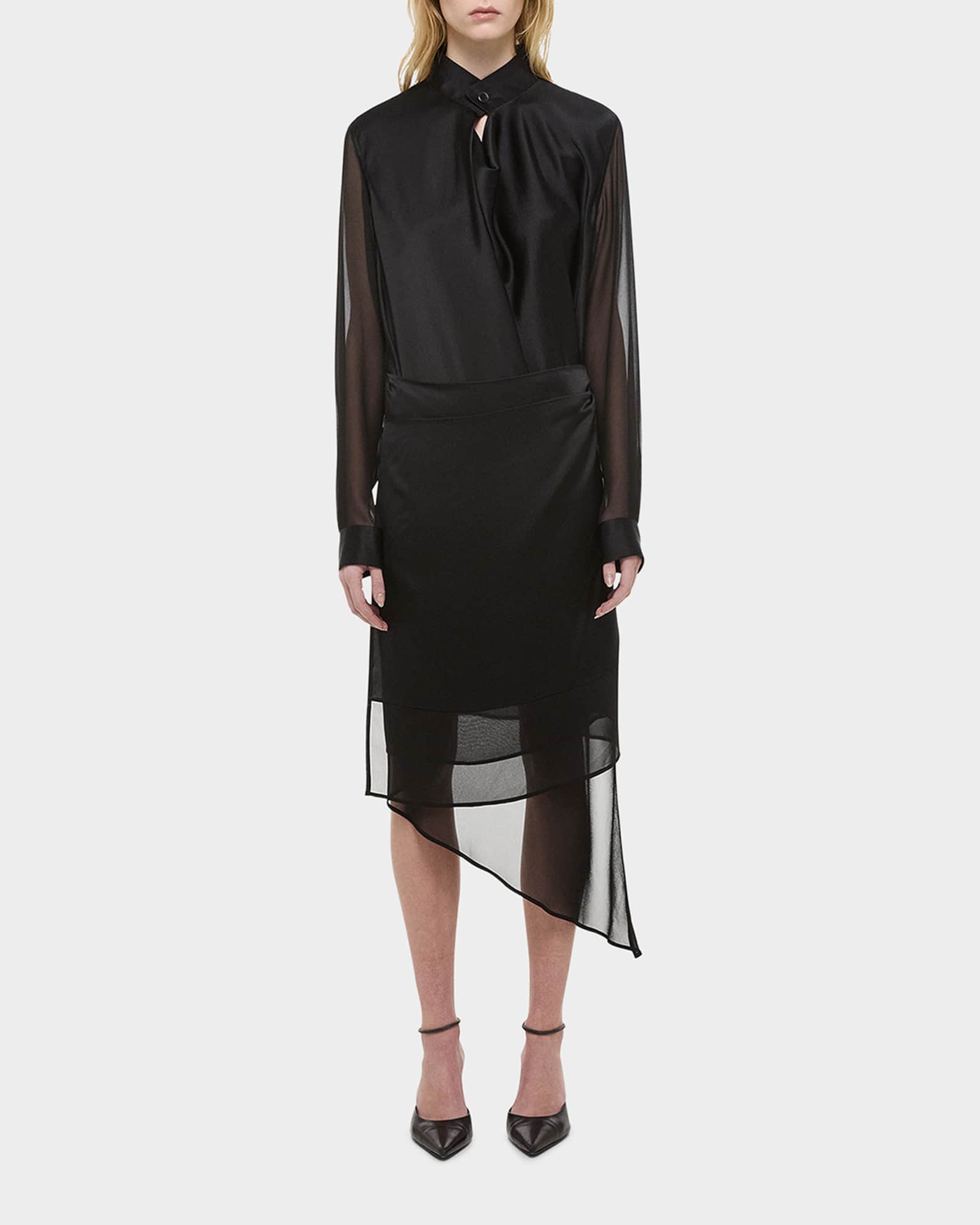 Draped Cowl-Neck Scarf Shirtdress  1
