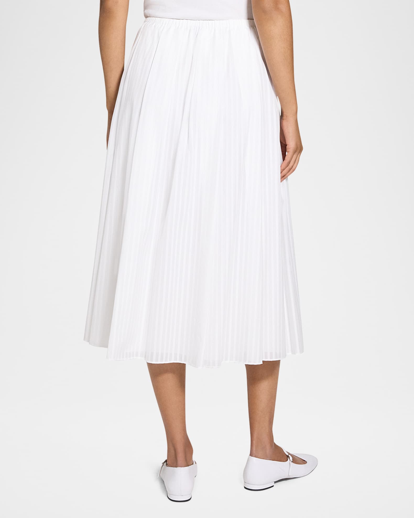 Theory Stripe Pleated Midi Skirt | Neiman Marcus