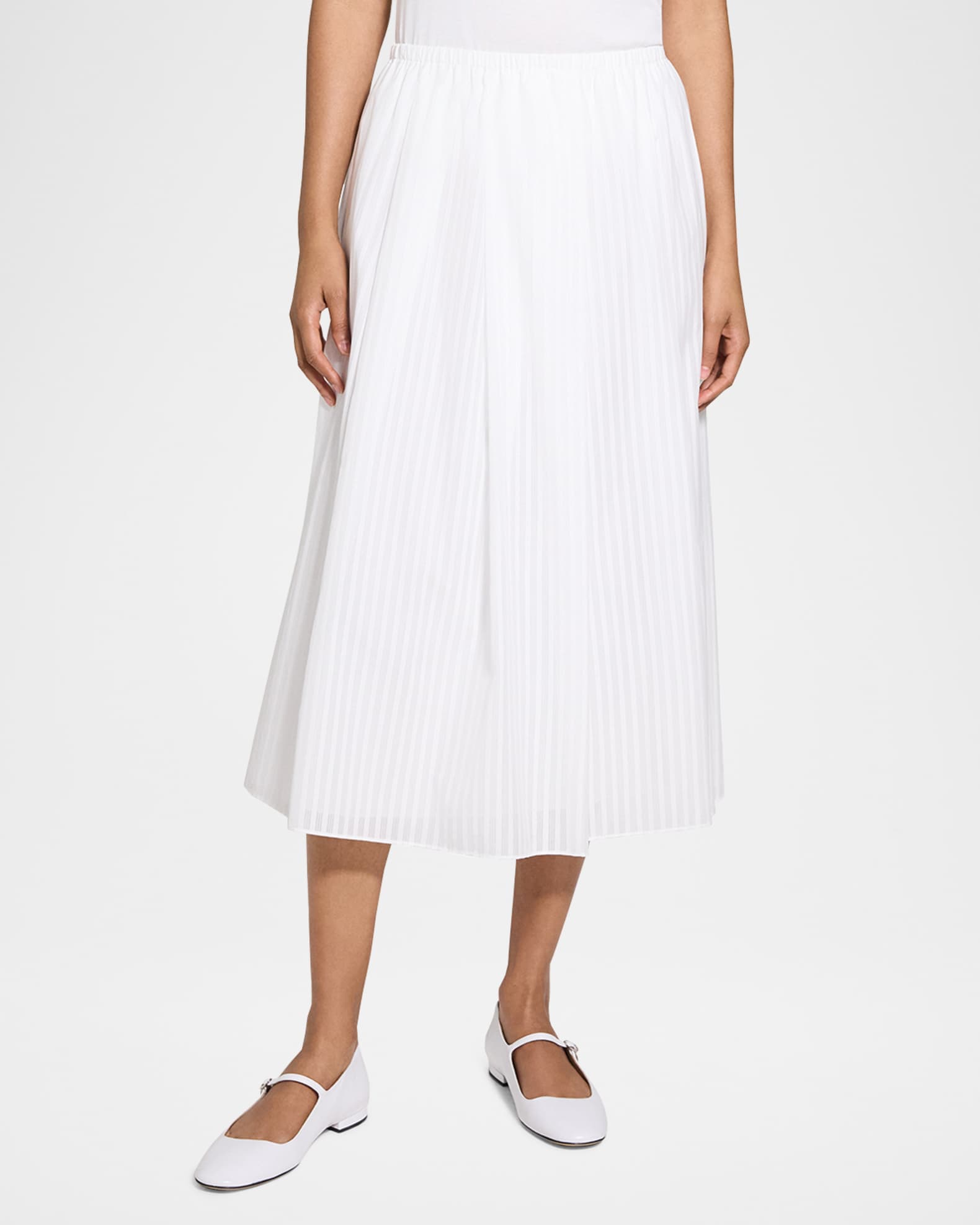 Theory Stripe Pleated Midi Skirt | Neiman Marcus
