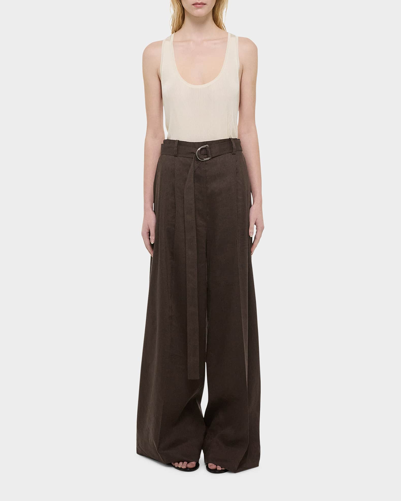 Wide Double-Pleat Trousers with Belt 1