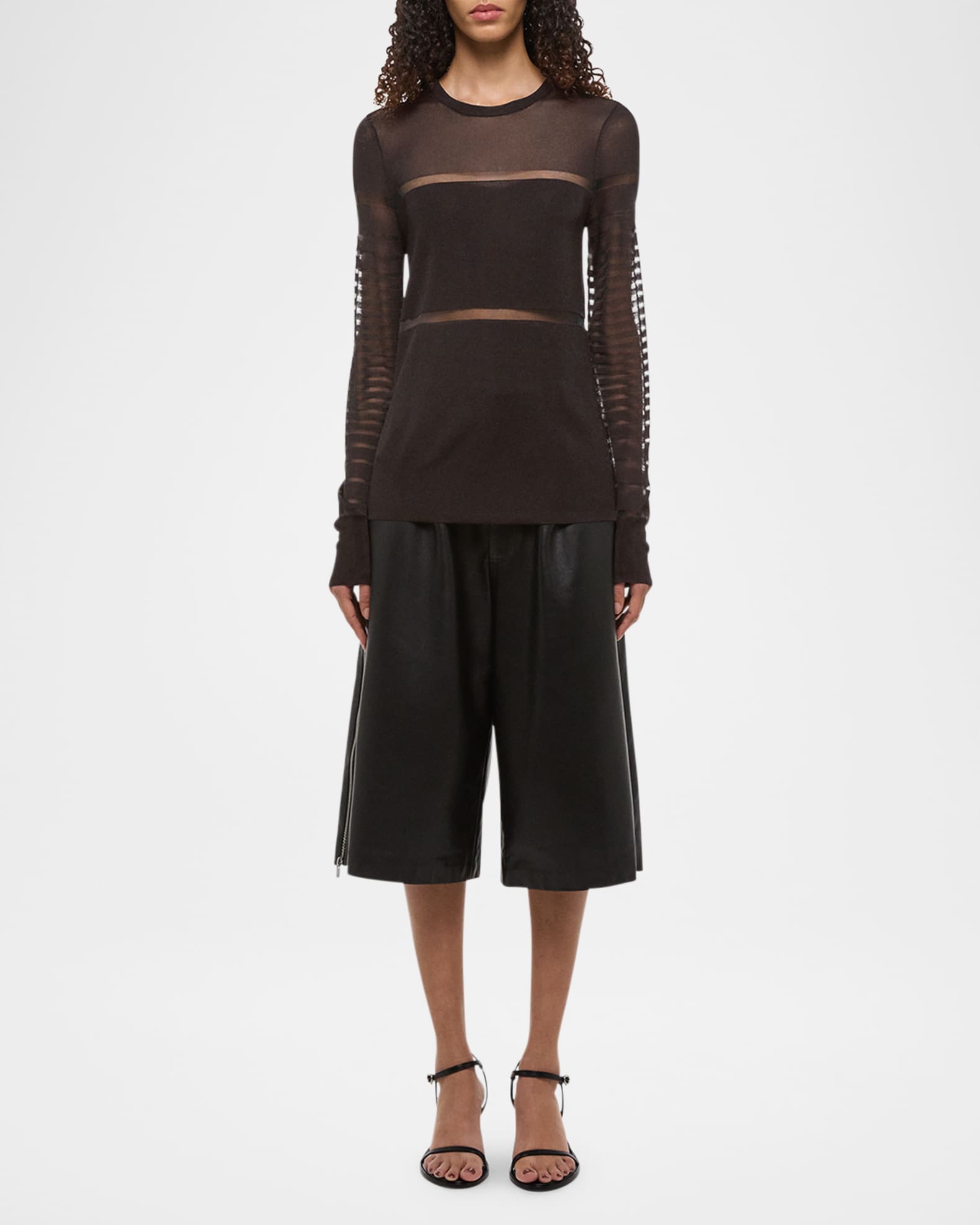 トップス HELMUT LANG - sheer top Helmut Lang Spaced Sheer Long-Sleeve Top | Neiman Marcus