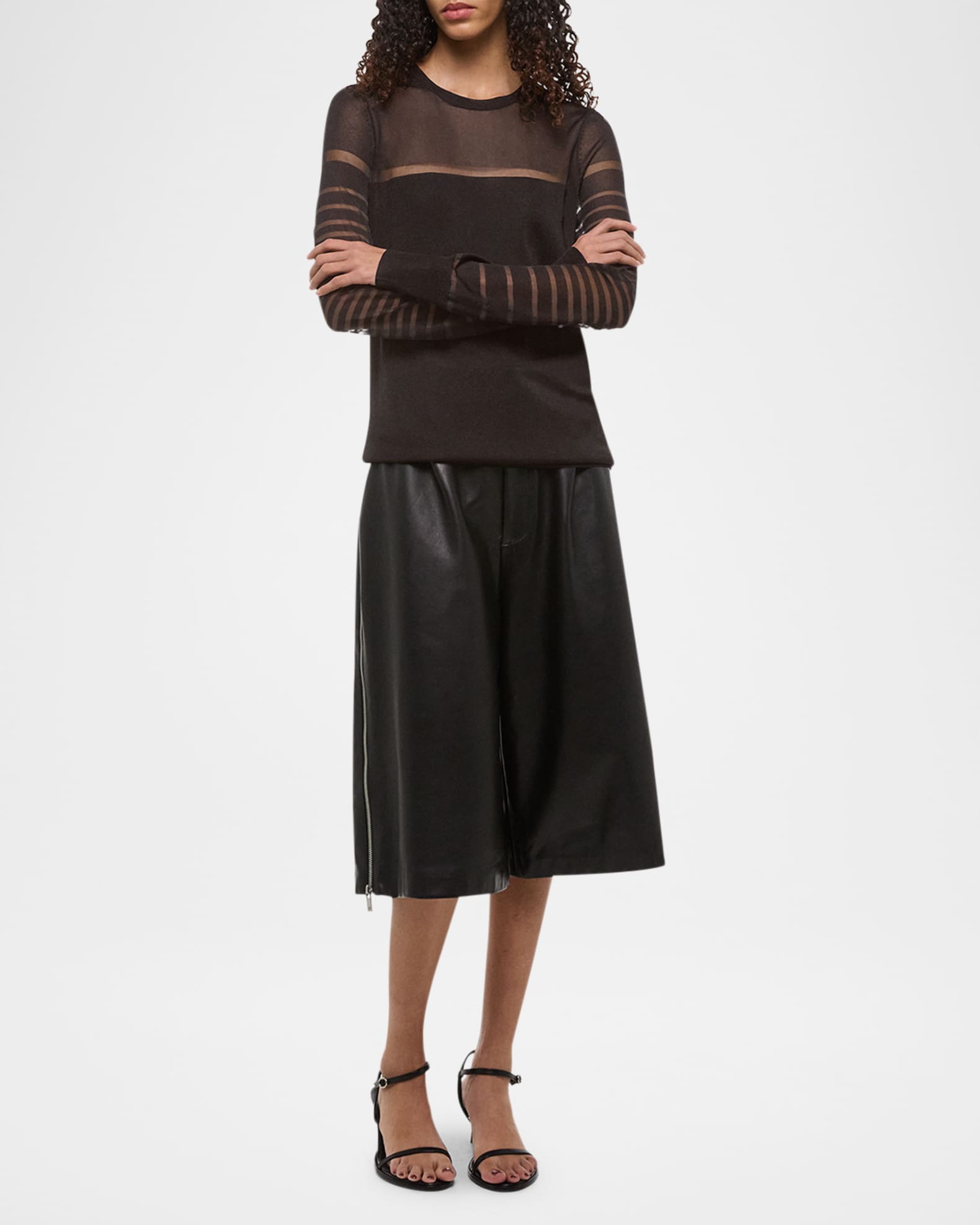 Helmut Lang Spaced Sheer Long-Sleeve Top | Neiman Marcus