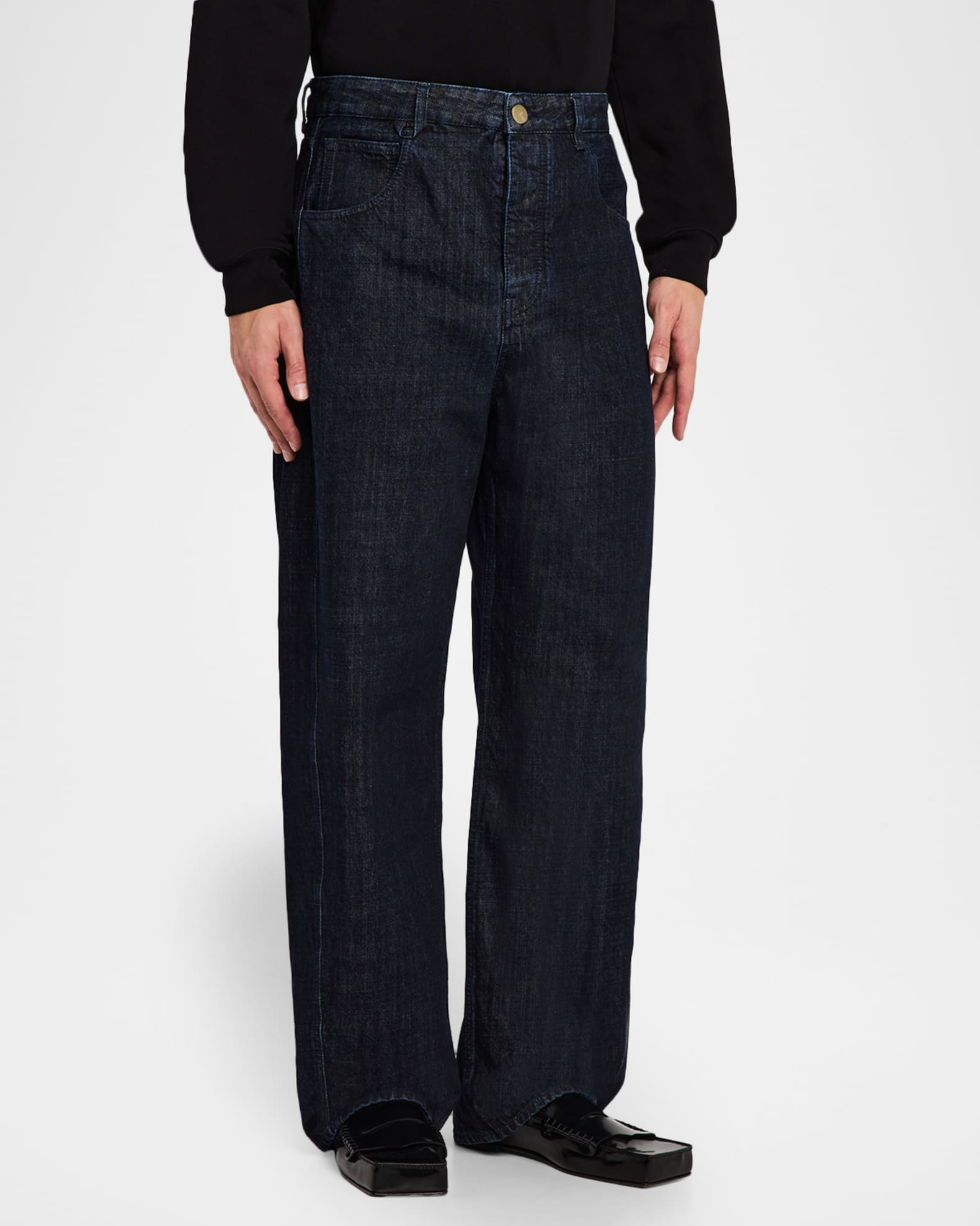 Jacquemus Men's The Mirada de-Nîmes Curved Denim Pants | Neiman Marcus